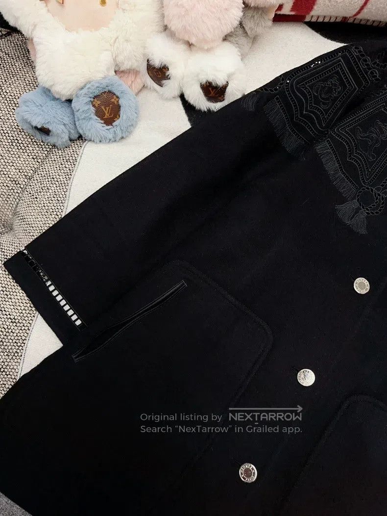 Hermes Hermes Black Cutout Embroidery Pattern Cashmere Coat Size XXS / US 00 / IT 34 - 4 Thumbnail
