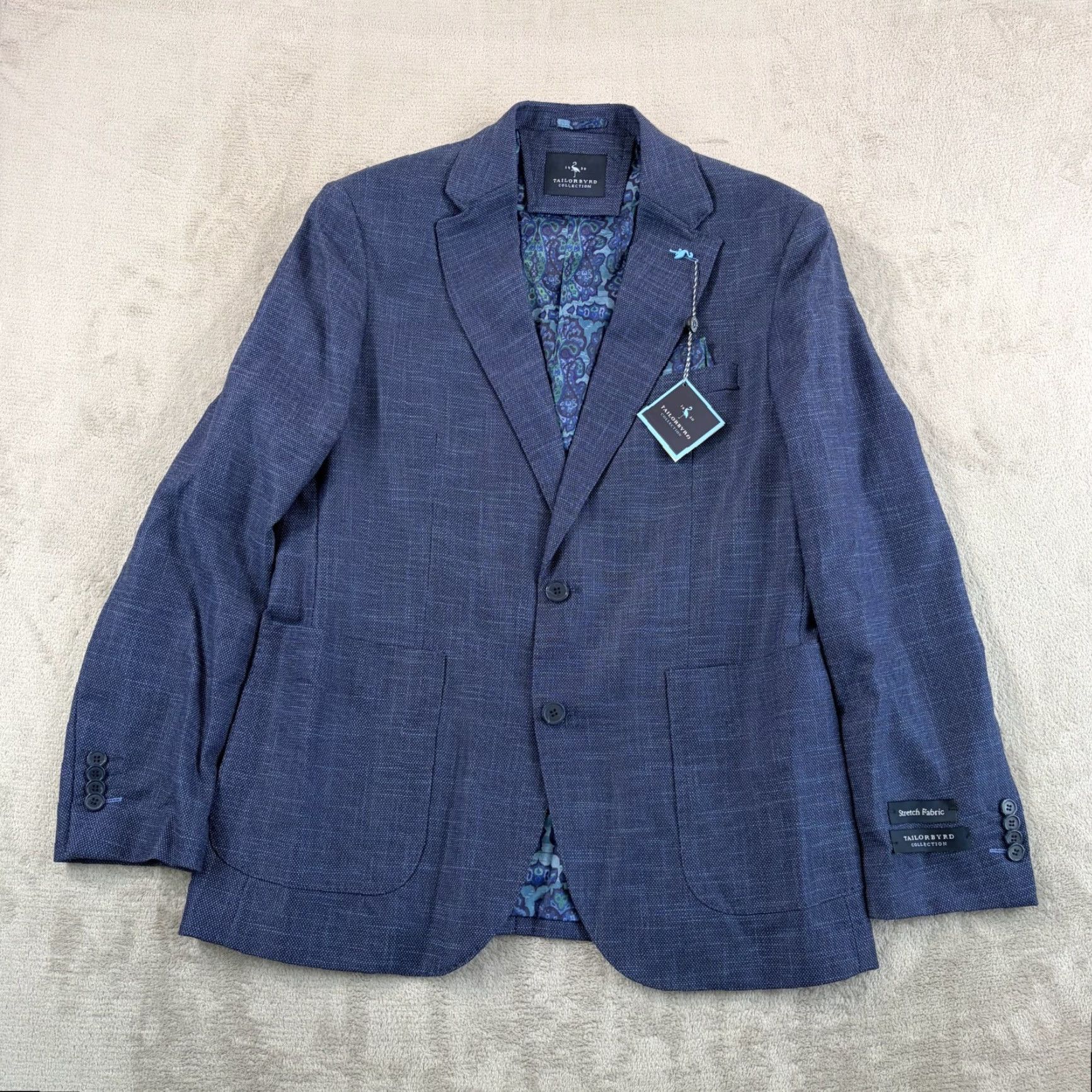 Tailorbyrd Tailorbyrd Collection Sport Coat Blazer Denim Blue 40R Men Regular Two-Button Notch Lapel Stretch Polyester Rayon Spandex NWT Size 40R - 5 Thumbnail