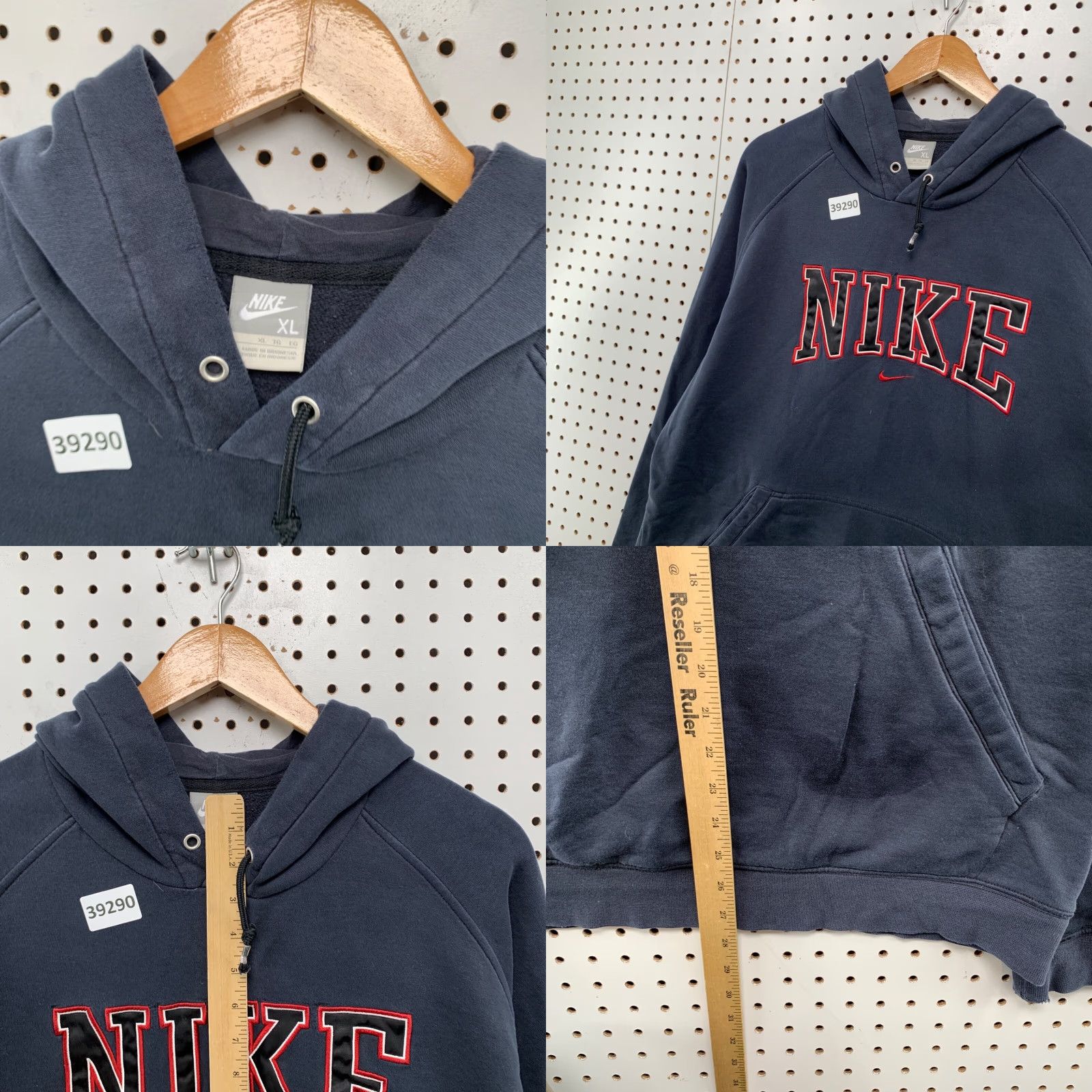 Nike VTG Nike Center Swoosh Hoodie Mens XL Blue Red Embroidered 25x27.5 Pullover Sweatshirt, Fleece, Classic Logo, 90s Style Size US XL / EU 56 / 4 - 8 Thumbnail