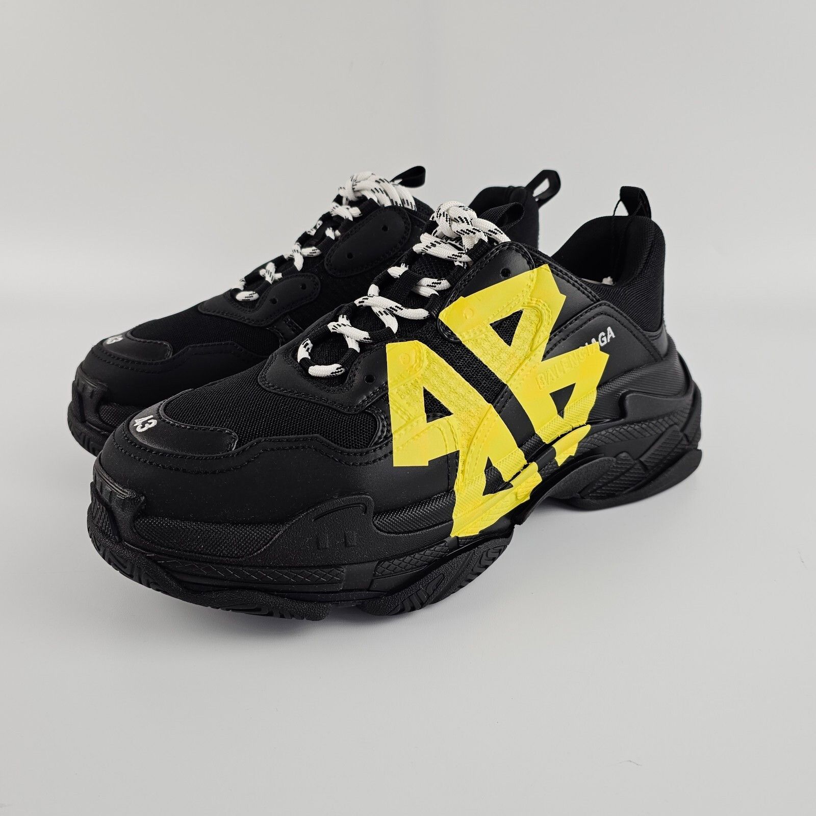 BALENCIAGA Triple S Tape Type $1250 Men's Black/Yellow Sneak