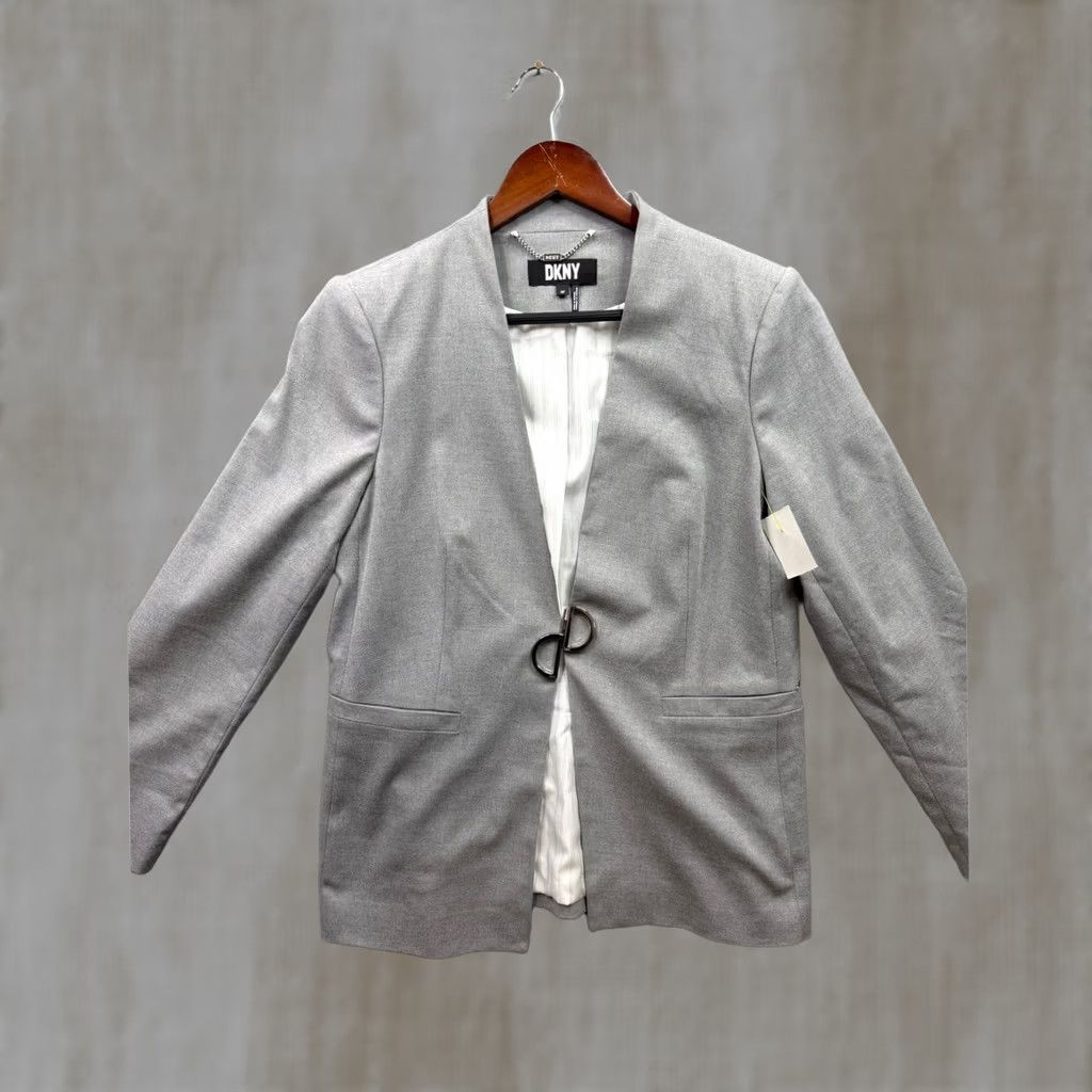 DKNY DKNY Blazer Womens Grey Collarless Ring Closure Open Front Jacket 14P Size XL / US 12-14 / IT 48-50 - 1 Thumbnail