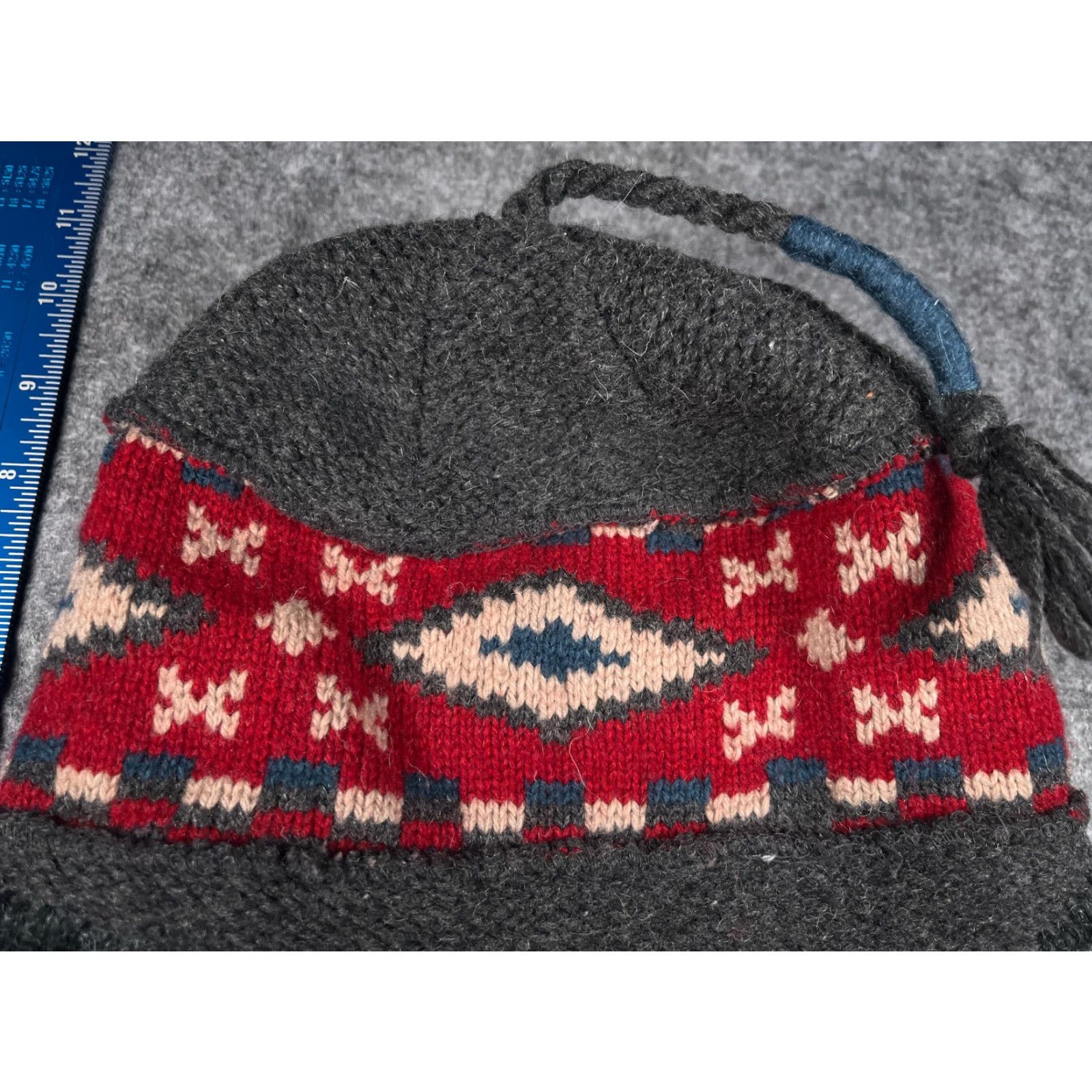 Vintage REI Beanie Adult Gray Knit Wool Blend Poly Lined Ear Flap Tassel Carded Pattern Striped Hat Mens Size One Size Fall Winter Spring Summer Casual Travel Size ONE SIZE - 3 Thumbnail