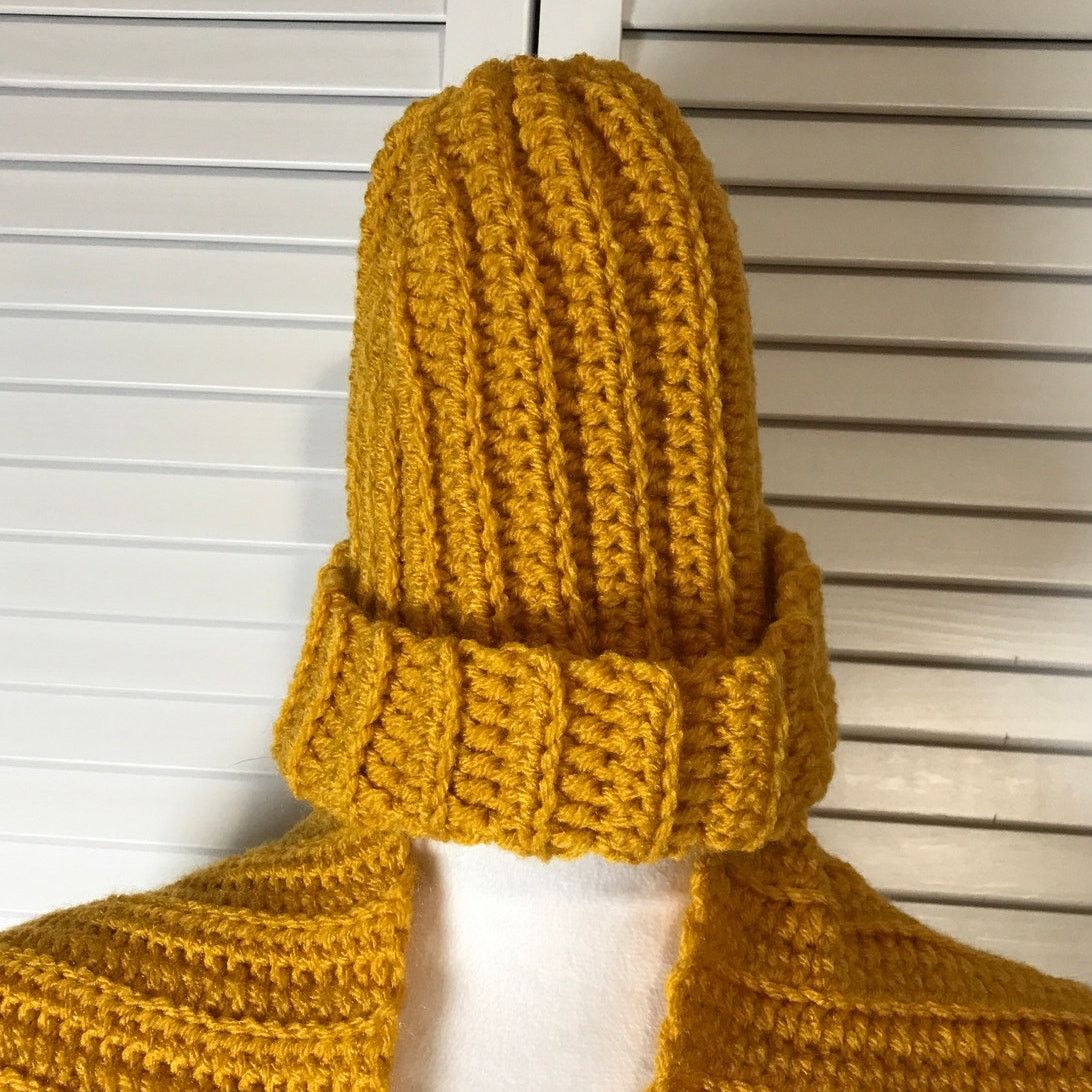 Handmade NWT Handmade Crocheted Gold Textured Beanie & Scarf 53” Size ONE SIZE - 2 Thumbnail