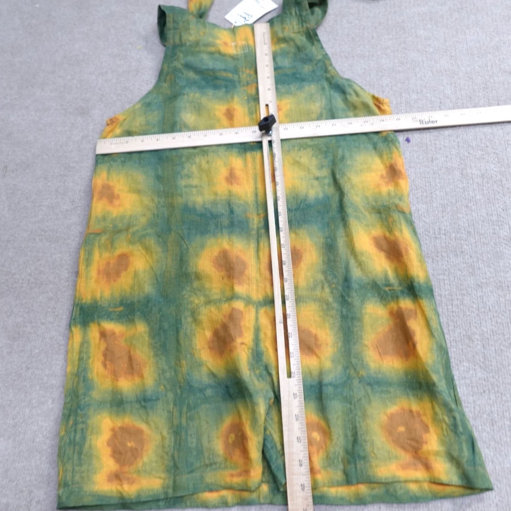 Vintage Garner Blue S Apron Dress Green Hand Dyed Cotton Linen Short Sundress Womens Size S / US 4 / IT 40 - 4 Thumbnail