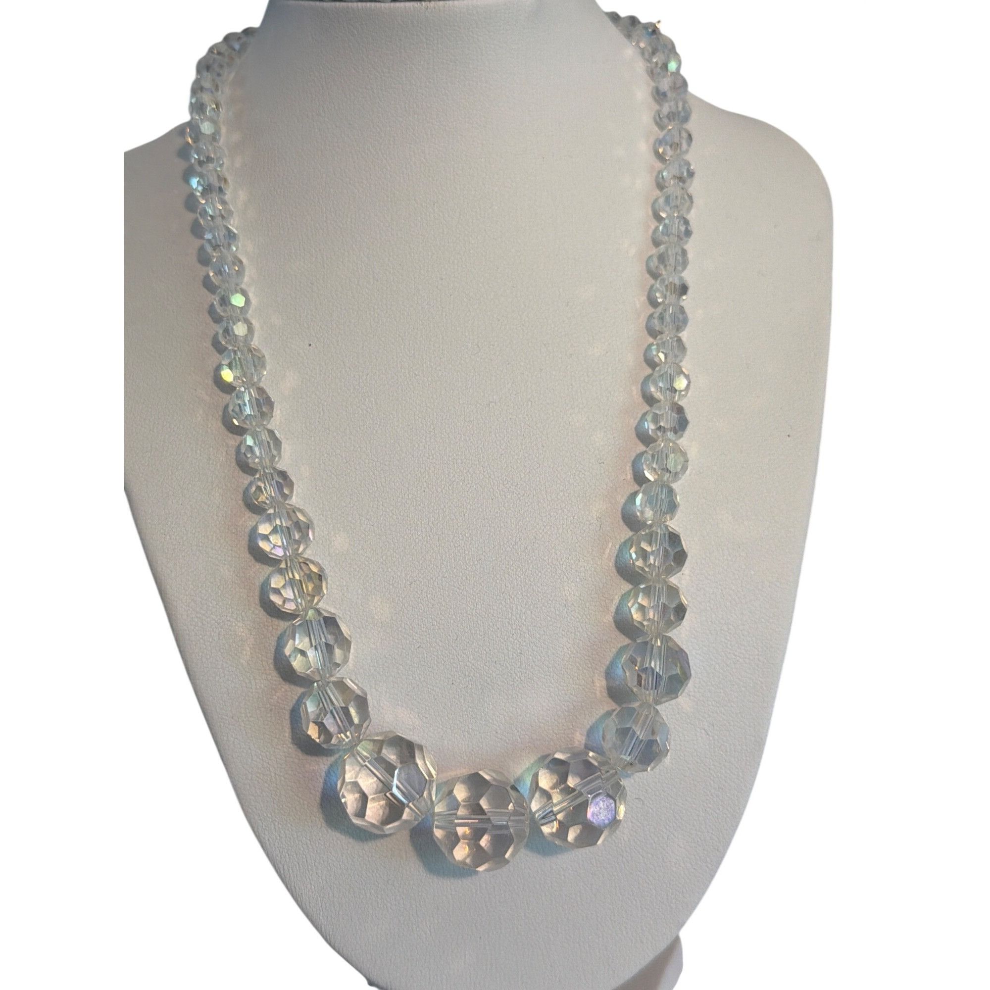 Other Vintage Clear Crystal AB Bead Necklace Graduated Silver Tone Size ONE SIZE - 1 Thumbnail