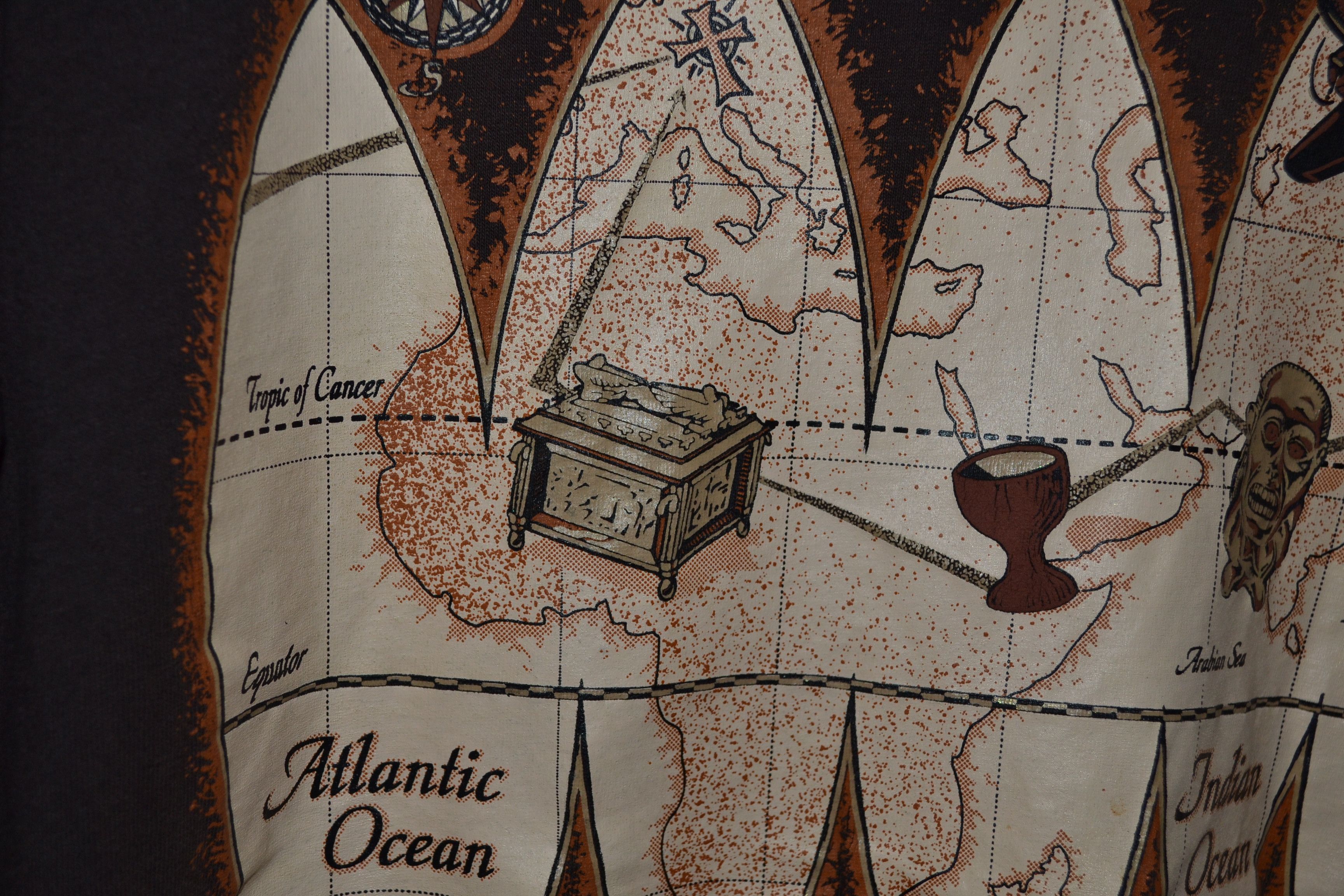 Band Tees Indiana Jones Single Stitch Map 90s AOP Brown Shirt XL Size US XL / EU 56 / 4 - 3 Thumbnail