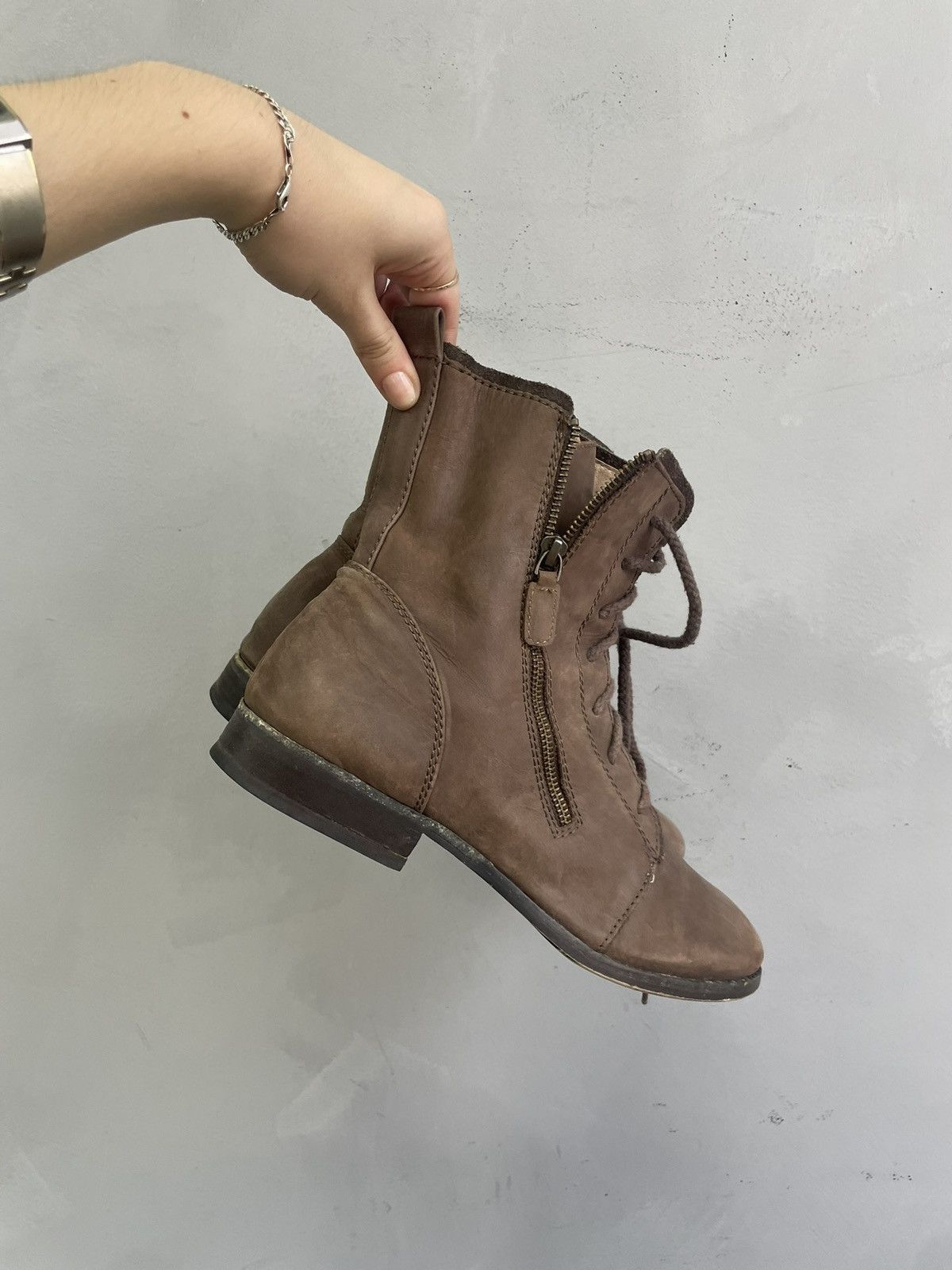 Ankle combat boots A.S. 98 style brown military zipper style
