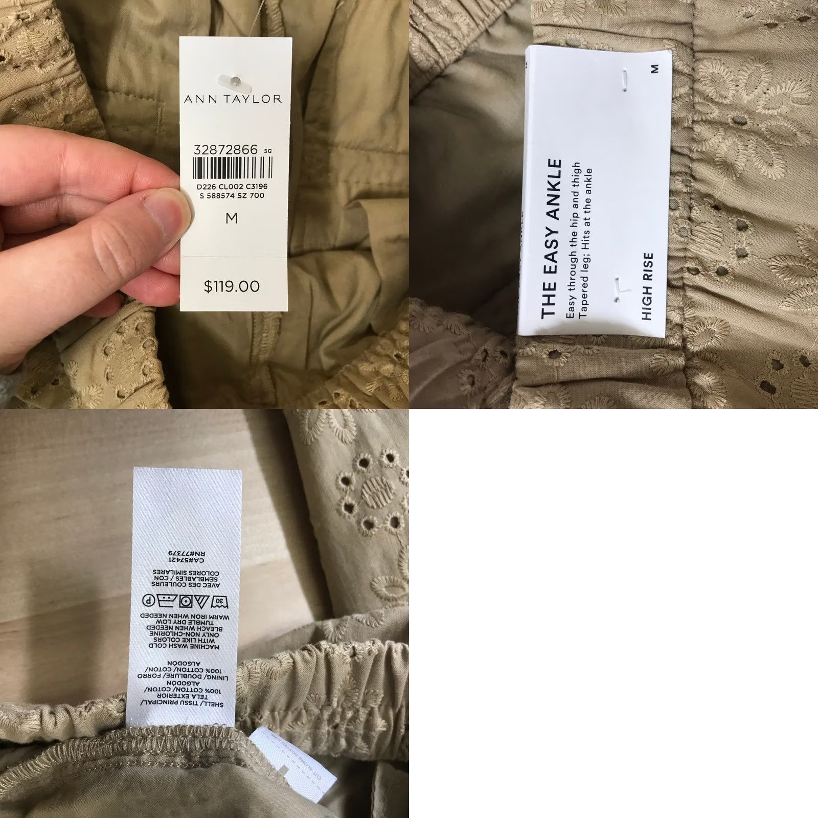 Ann Taylor Ann Taylor The Easy Ankle Pants Womens M NEW Tan Eyelet High Rise Tapered Size 32" / US 10 / IT 46 - 8 Thumbnail