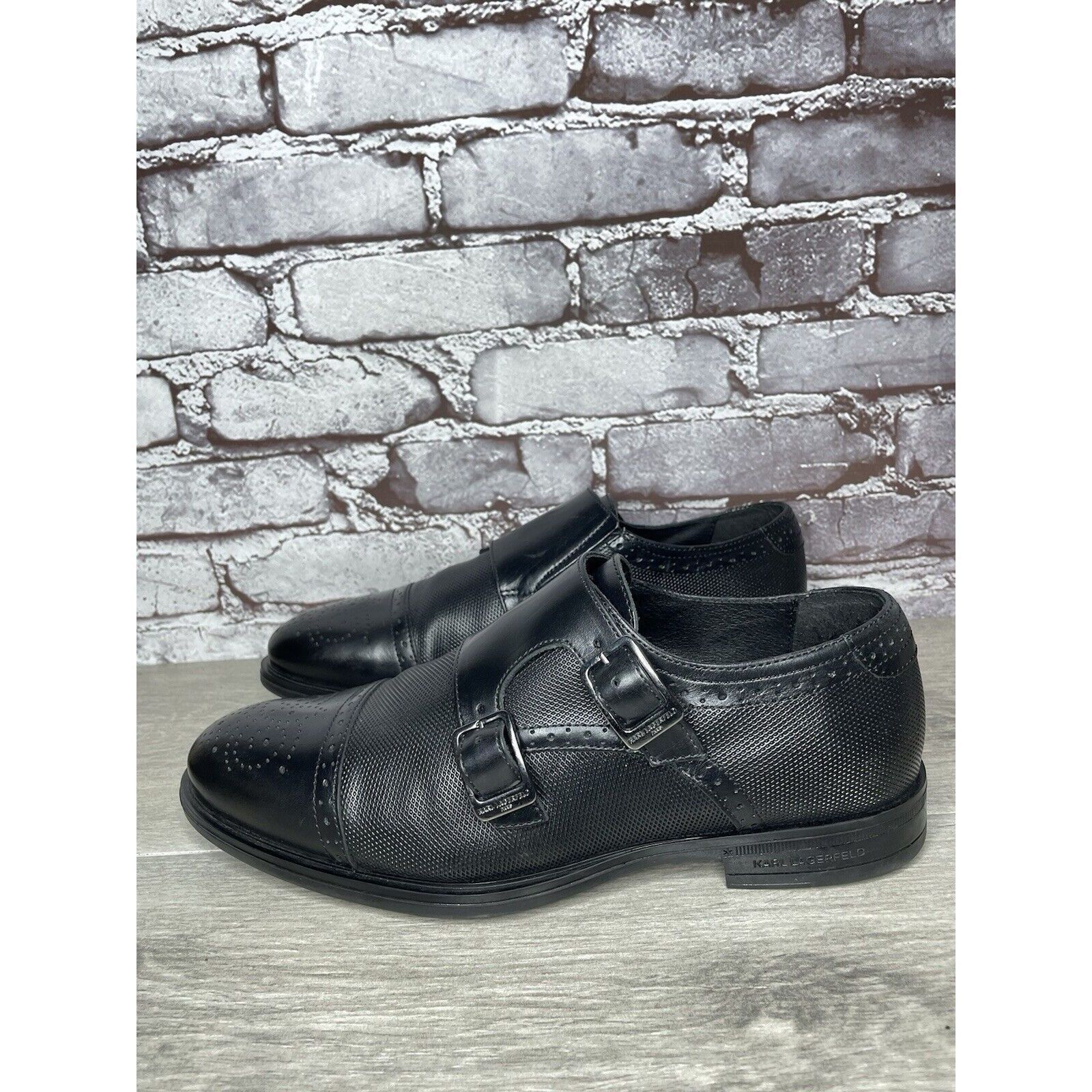 Karl Lagerfeld KARL LAGERFELD Black Leather Double Monk Strap Loafers Shoes Size US 11.5 / EU 44-45 - 1 Thumbnail