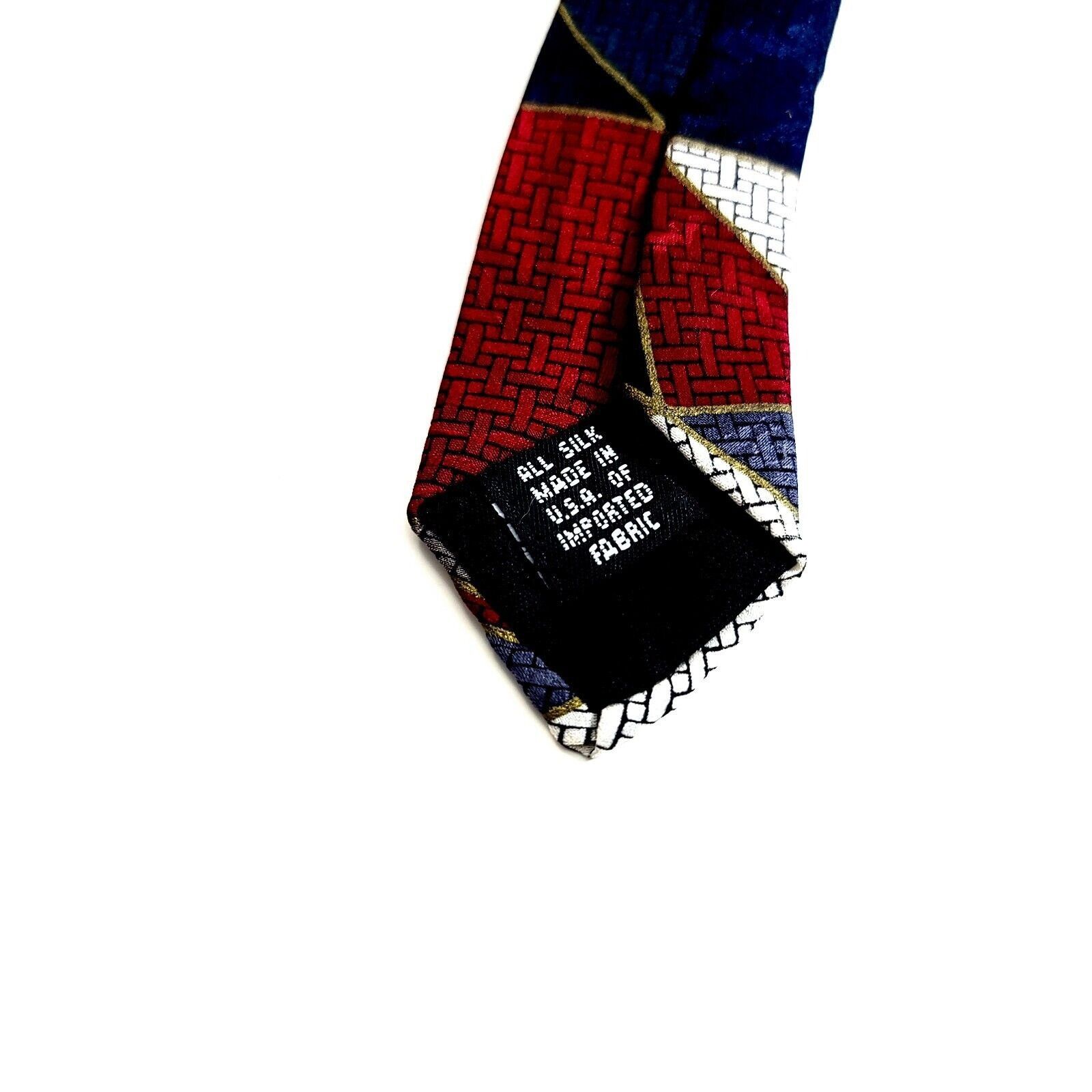 Haggar Haggar Blue Red Abstract Jacquard Print Wide Silk Tie Size ONE SIZE - 4 Thumbnail