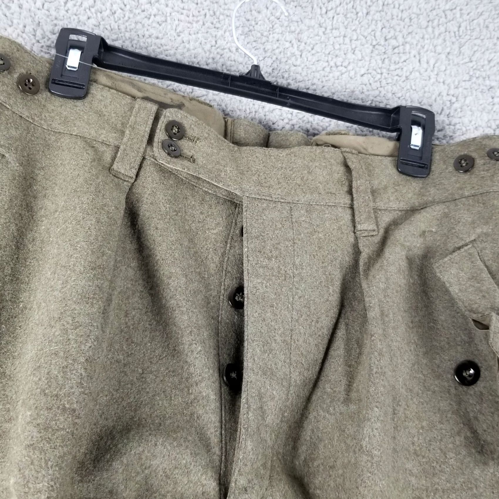 Vintage M&S Thick Wool Hunting Field Pants Cargo Military 31X30 60s Military Green/Grey Mens Size US 31 - 2 Thumbnail