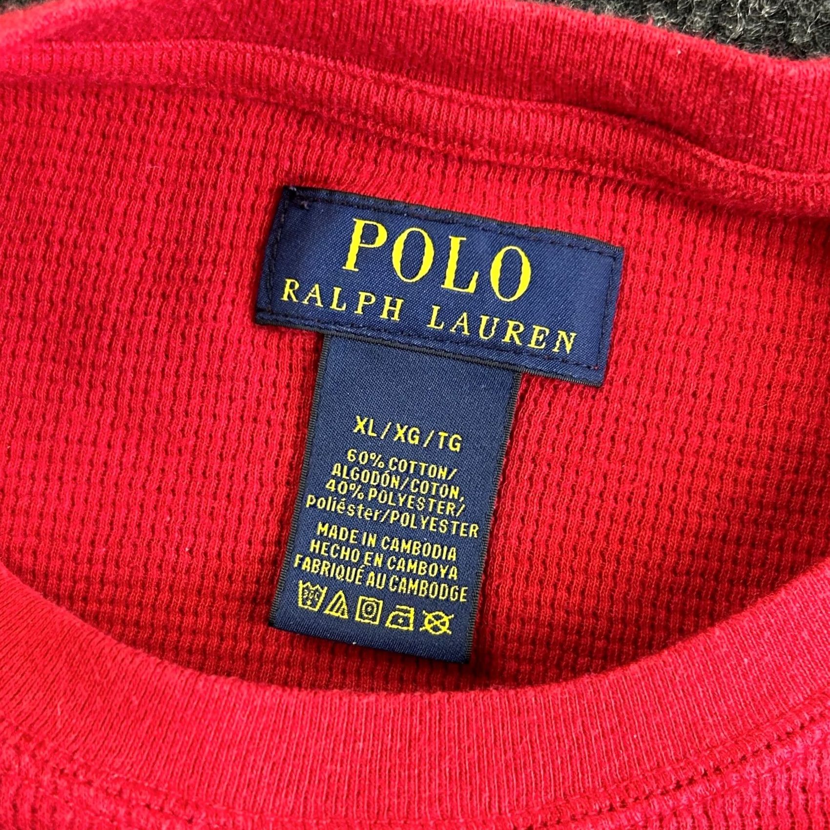 Polo Ralph Lauren VINTAGE Polo Ralph Lauren Thermal Long Sleeve Shirt Red XL White Pony Waffle Knit Size US XL / EU 56 / 4 - 2 Thumbnail