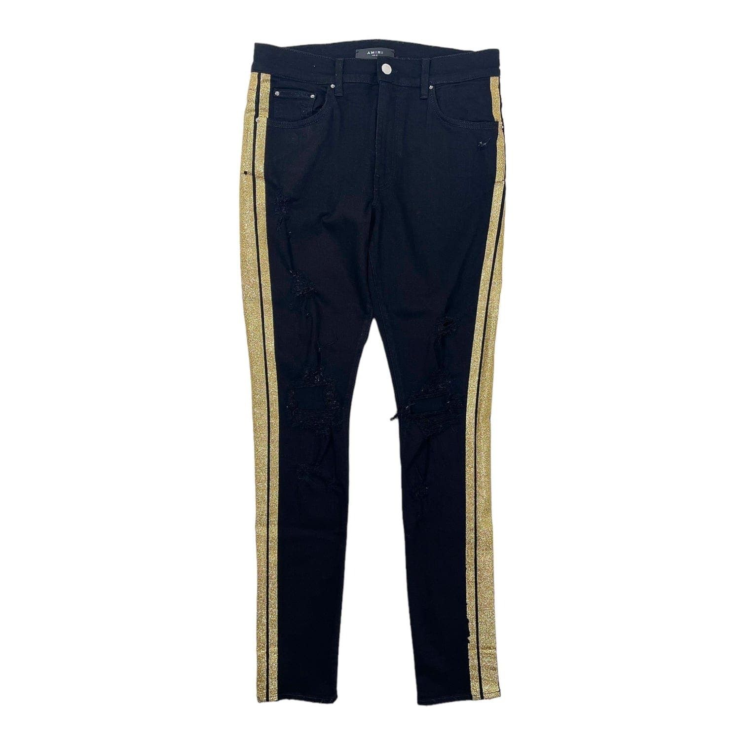 image of Amiri Gold Glitter Track Jeans Black, Men's (Size 33)