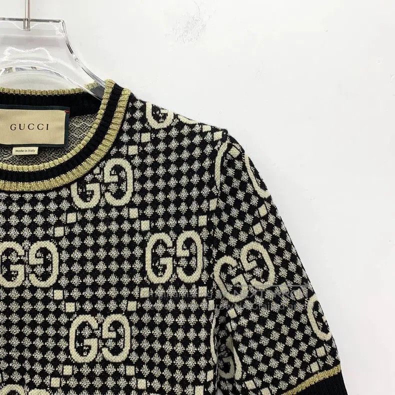 Gucci Gucci Logo Print Wool Short Sleeve Sweater. Size US XS / EU 42 / 0 - 3 Thumbnail