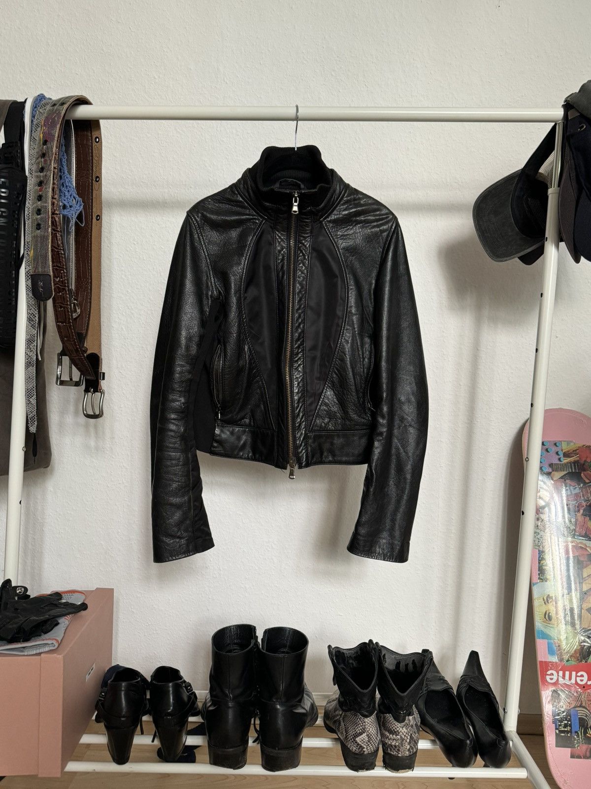 image of Armani x Emporio Armani 2000S Biker Leather Jacket in Black, Men's (Size Medium)