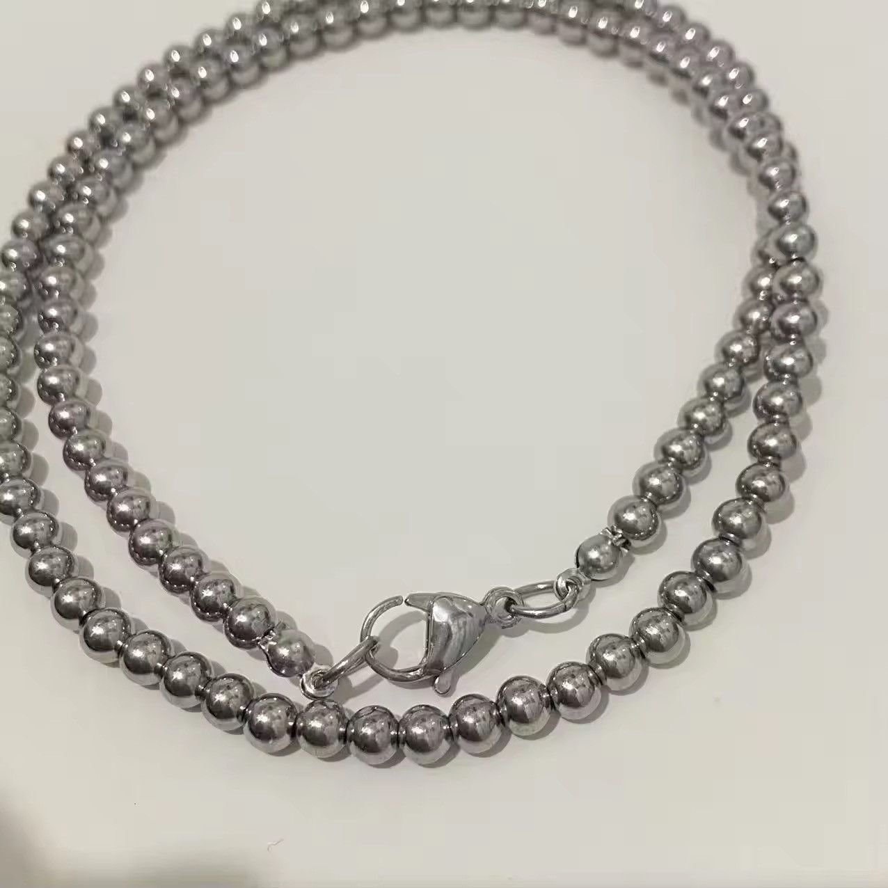 Jewelry Round Bead Chain Nwcklace in Silver, Men's