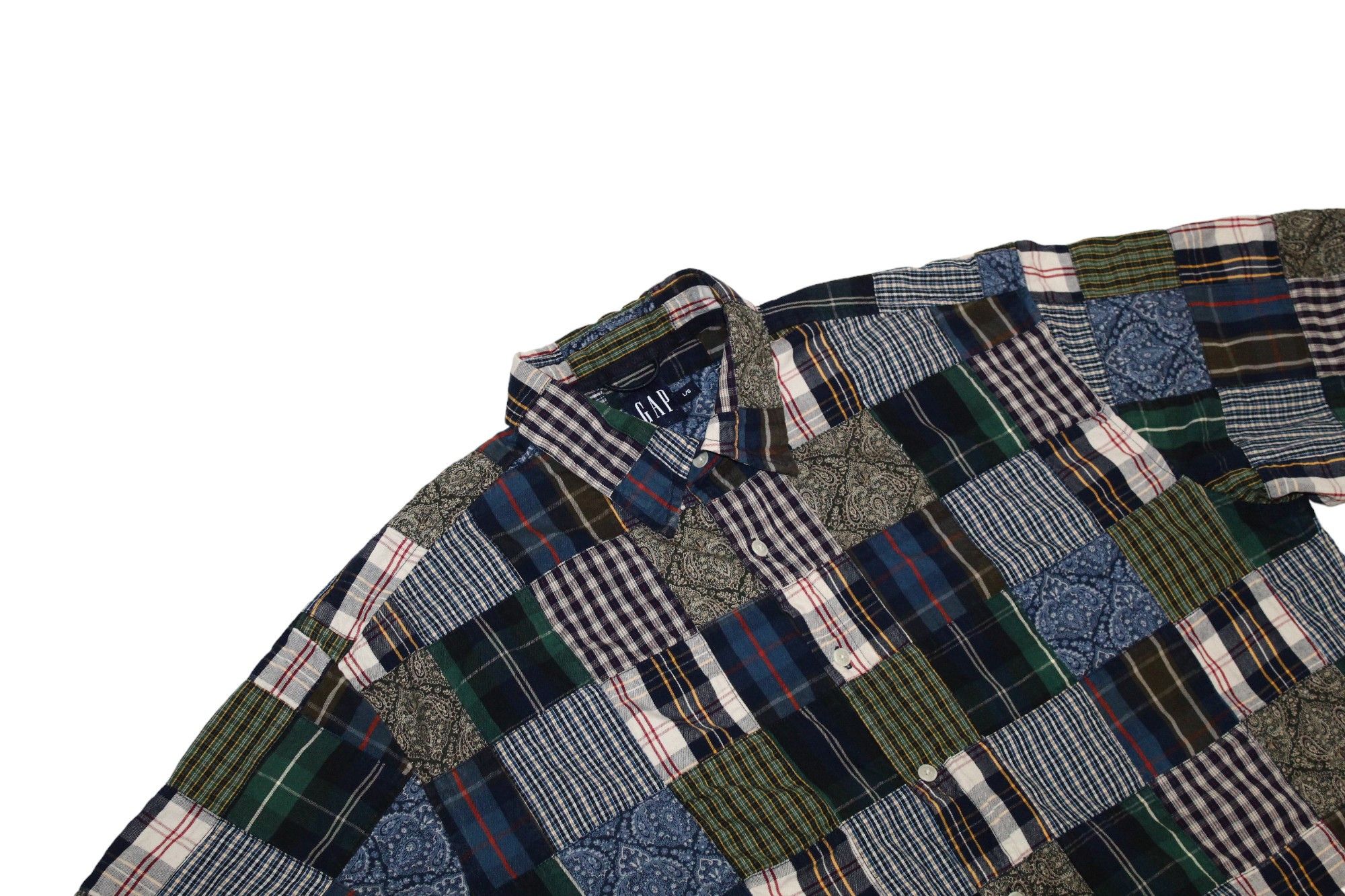 Japanese Brand RARE💥'00 GAP Boro Patchwork Flannel S/S Baggy Shirt Size US L / EU 52-54 / 3 - 6 Thumbnail