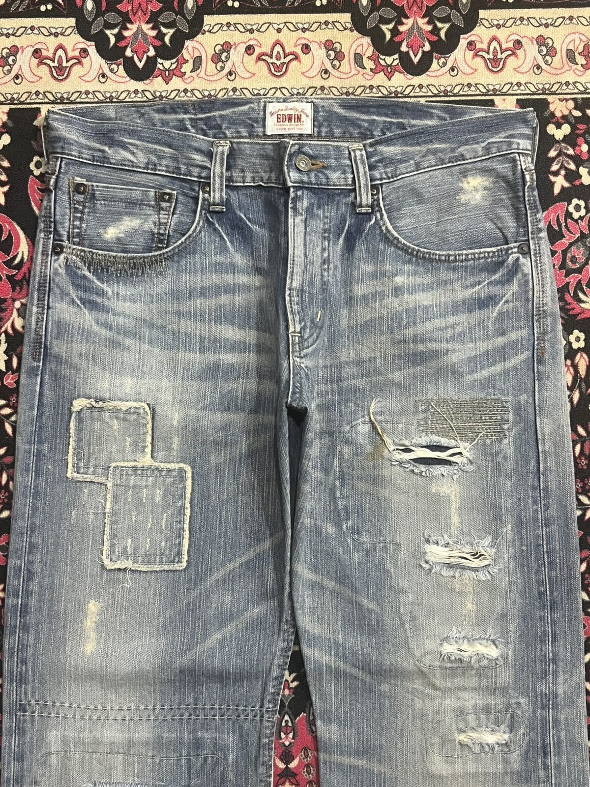 Kapital Vintage Japanese Brand Edwin XVS Patchwork Sashiko Blue Jean Size US 34 / EU 50 - 4 Thumbnail