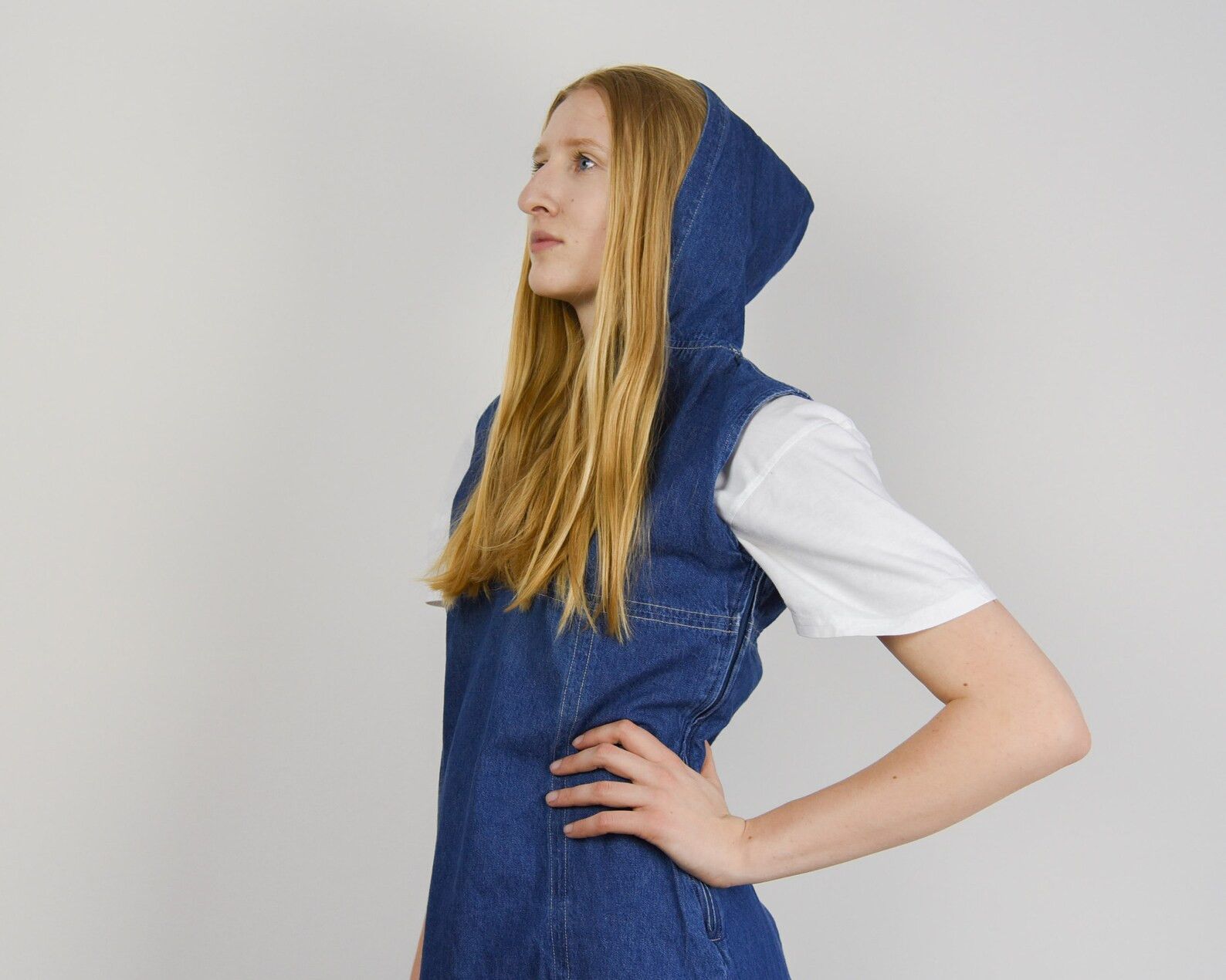 Vintage XL Denim Hooded Top Tee Blouse y2k Shirt Jean Hoodie Size L / US 10 / IT 46 - 8 Thumbnail