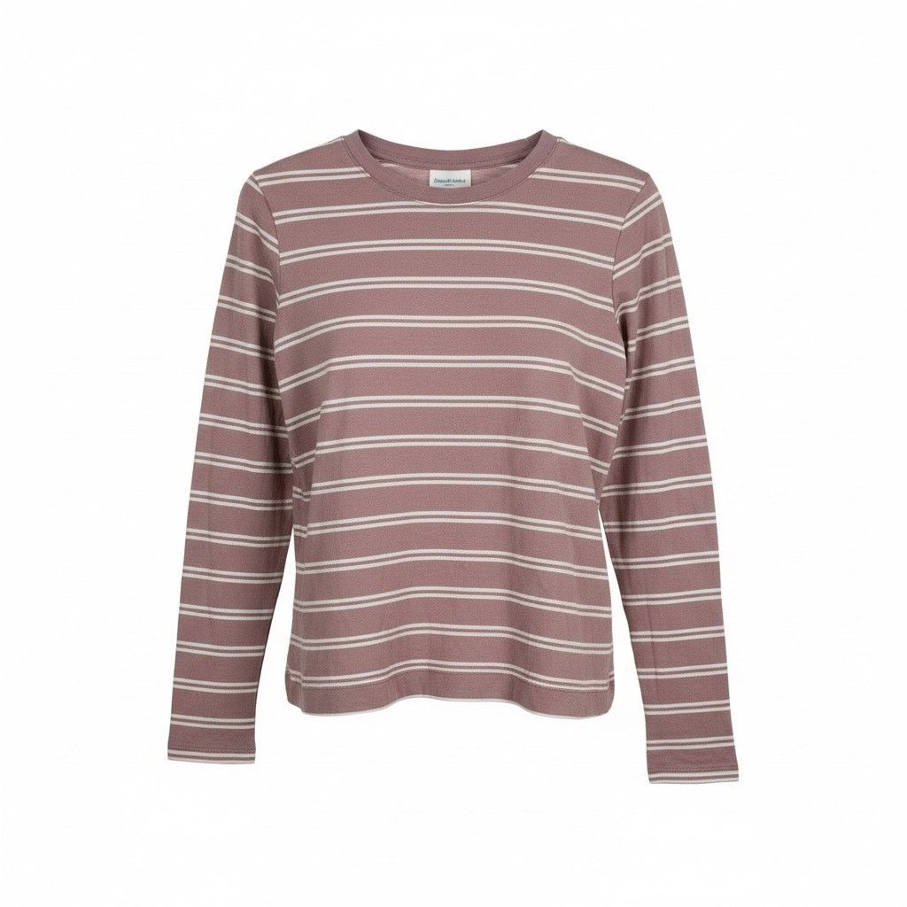 Loft LOFT Mauve White Striped Long Sleeve T-Shirt Women’s Small Size S / US 4 / IT 40 - 1 Thumbnail