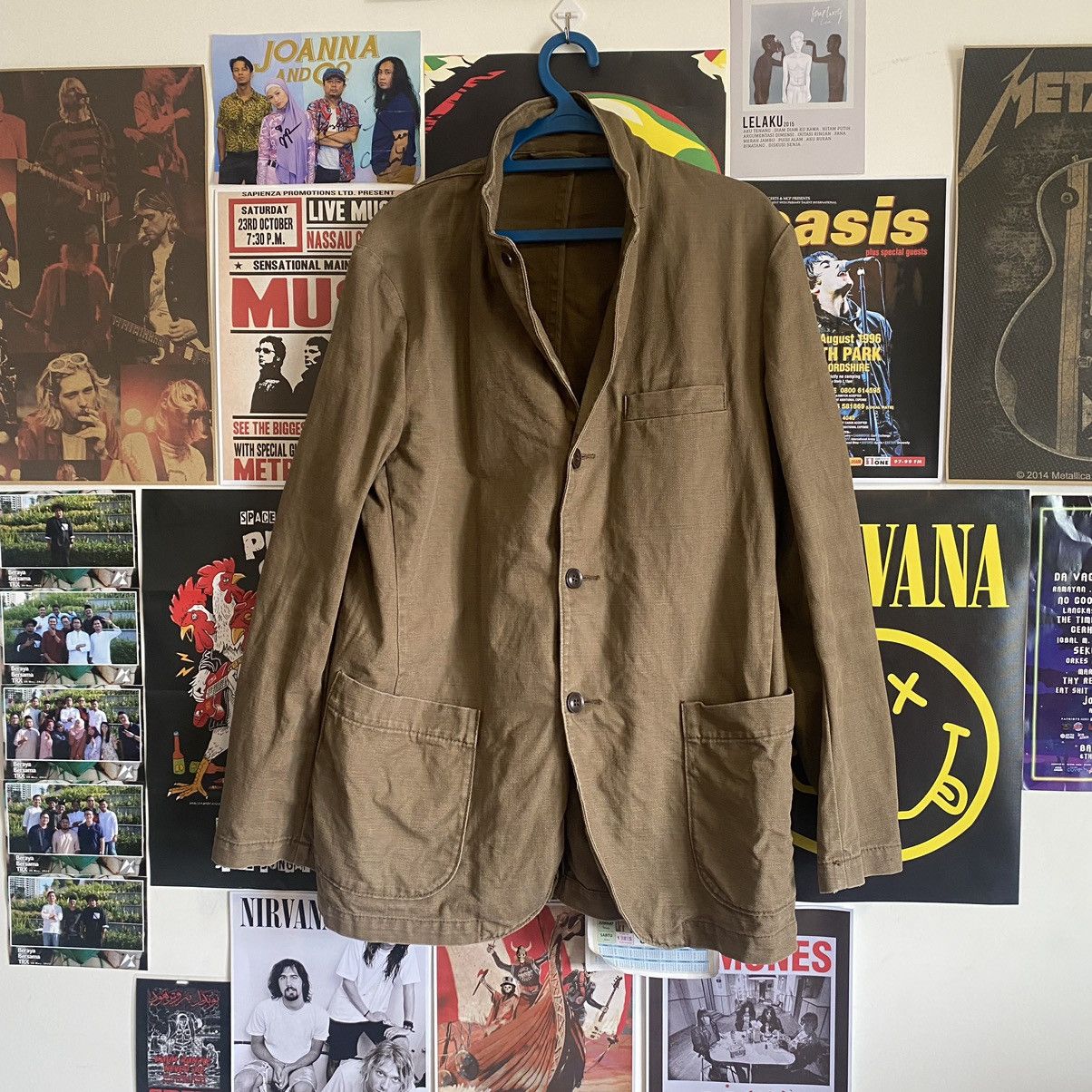 image of Vintage Japanese Button Down Light Jacket in Kaki, Men's (Size Large)