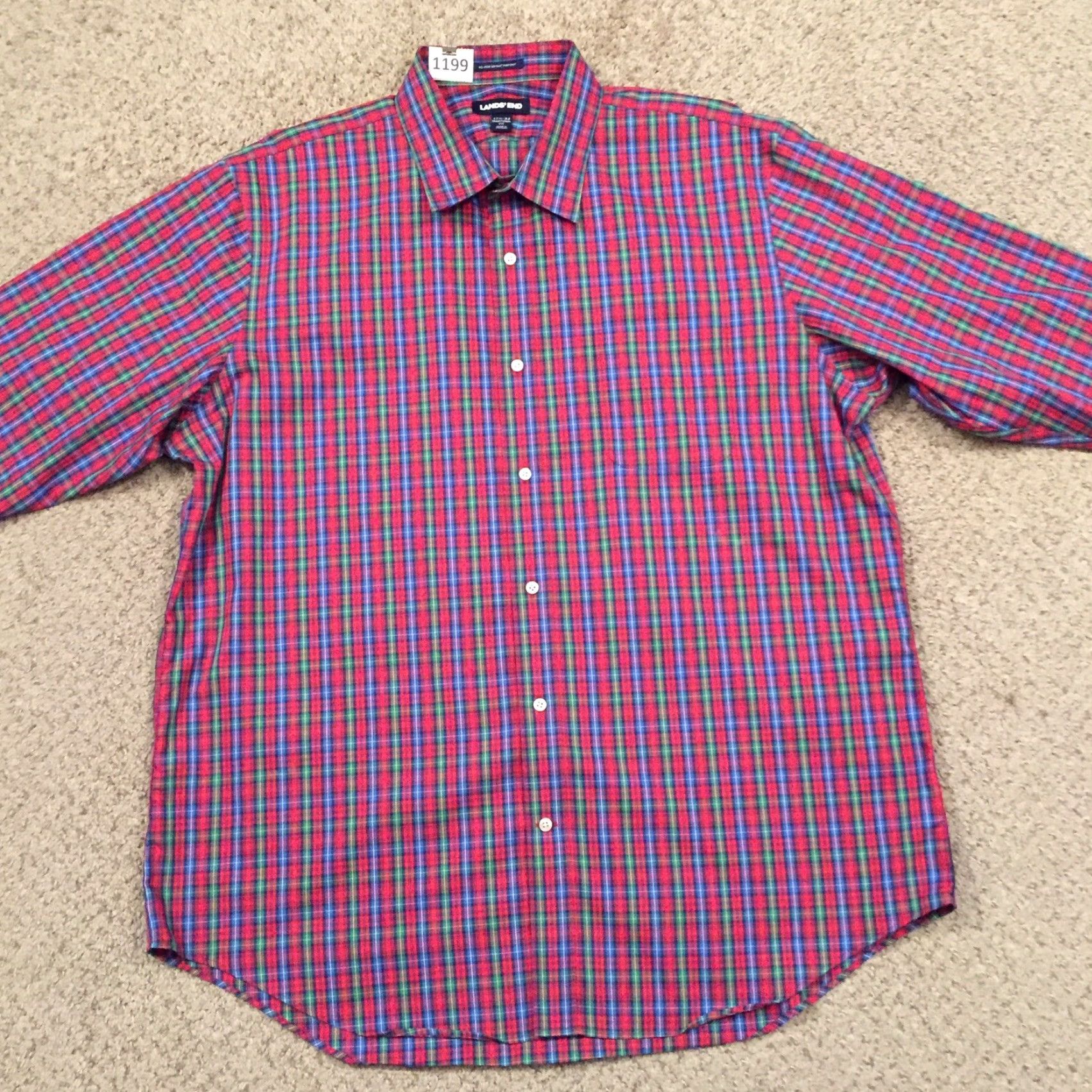 Lands' End Lands' End Button-Up Shirt Mens 17.5 Red Plaid Long Sleeve Shirt Mens Red Plaid Button-Up 17.5 Lands' End Size US XXL / EU 58 / 5 - 5 Thumbnail