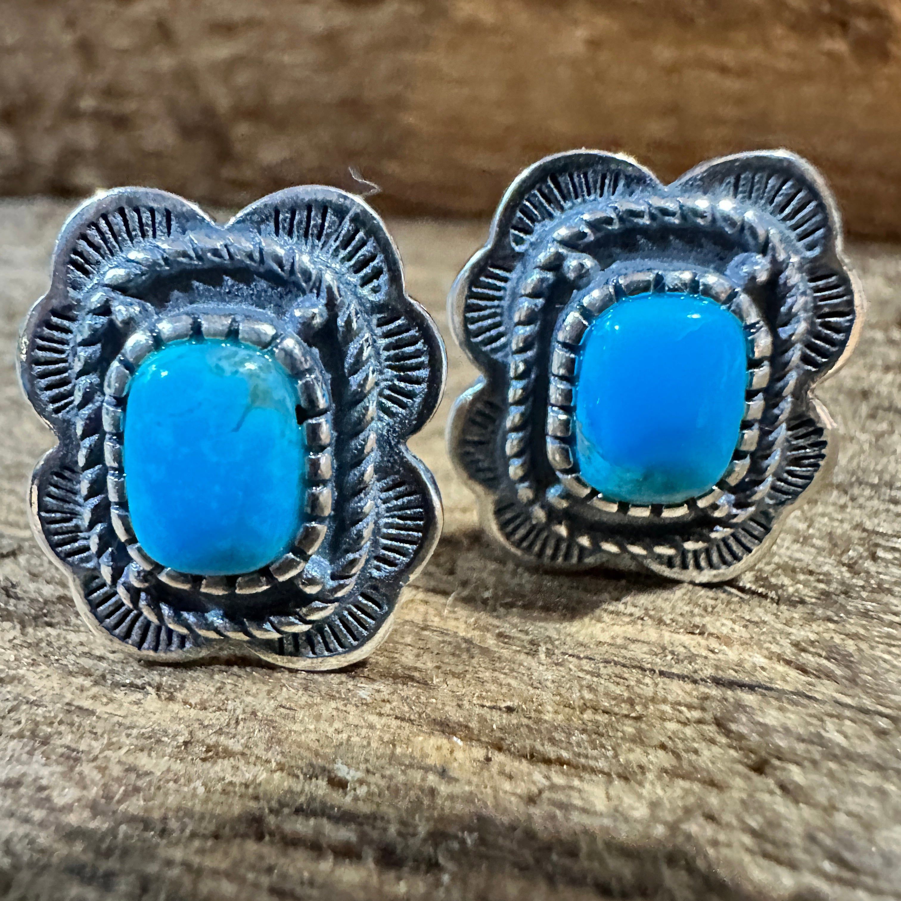 Other Turquoise Elegance: Sterling Silver Floral Stud Earrings, Sh Size ONE SIZE - 2 Thumbnail