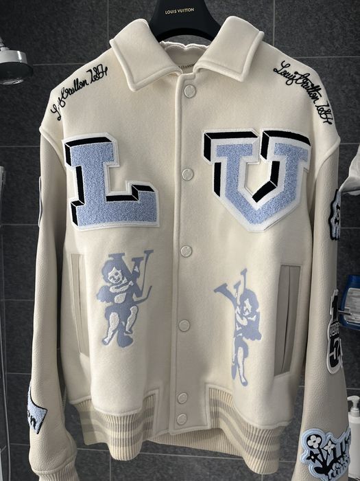 Louis Vuitton FW22 Cream Patched Bunny Varsity Jacket