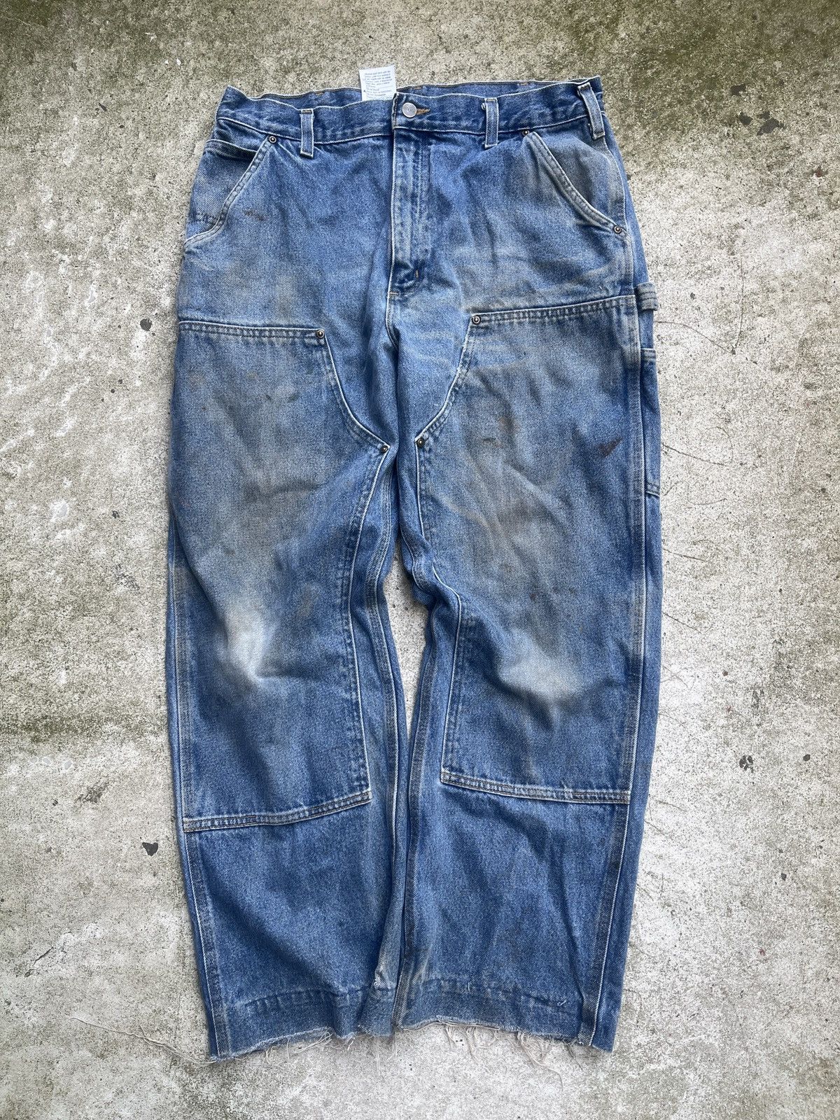 Image of Thrashed Faded Carhartt Baggy Denim Double Knee 34 in Blue, Men's