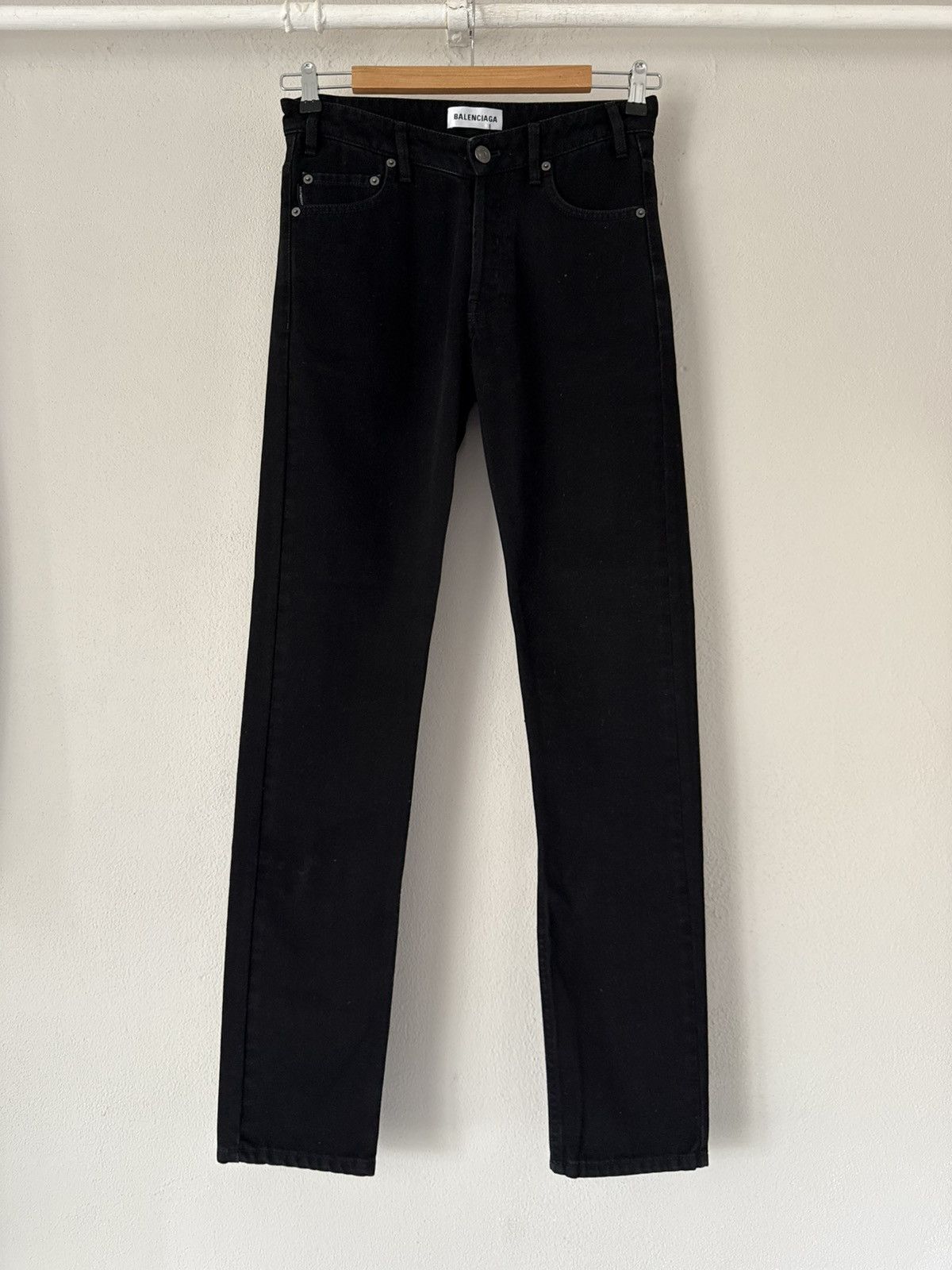 Balenciaga Black Slim Fit Denim Jeans with Logo Patch Size US 27 - 1 Thumbnail