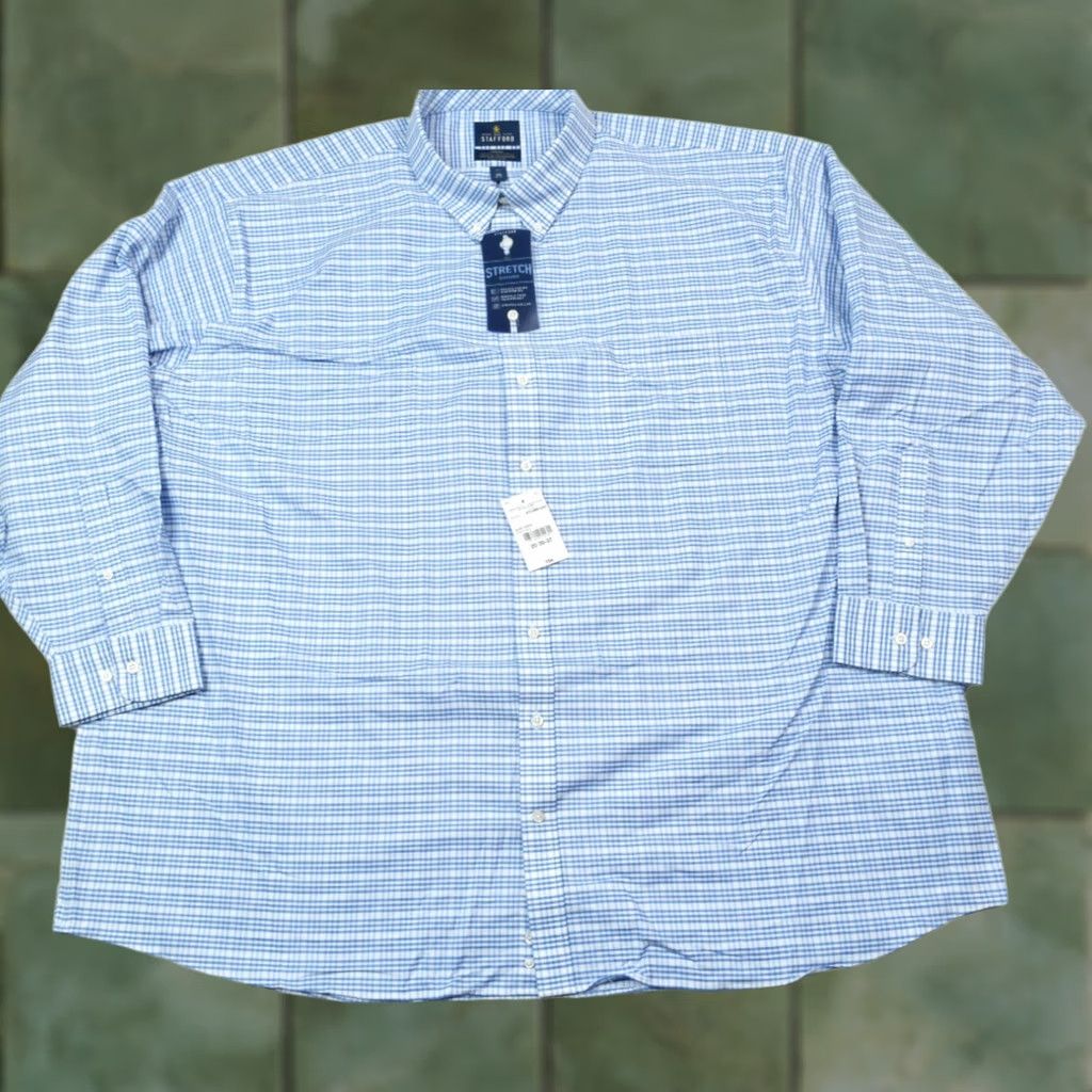 Stafford STAFFORD Travel Stretch Oxford Shirt Mens Big 20 Blue Plaid Button-Down Shirt Size US XXL / EU 58 / 5 - 1 Thumbnail