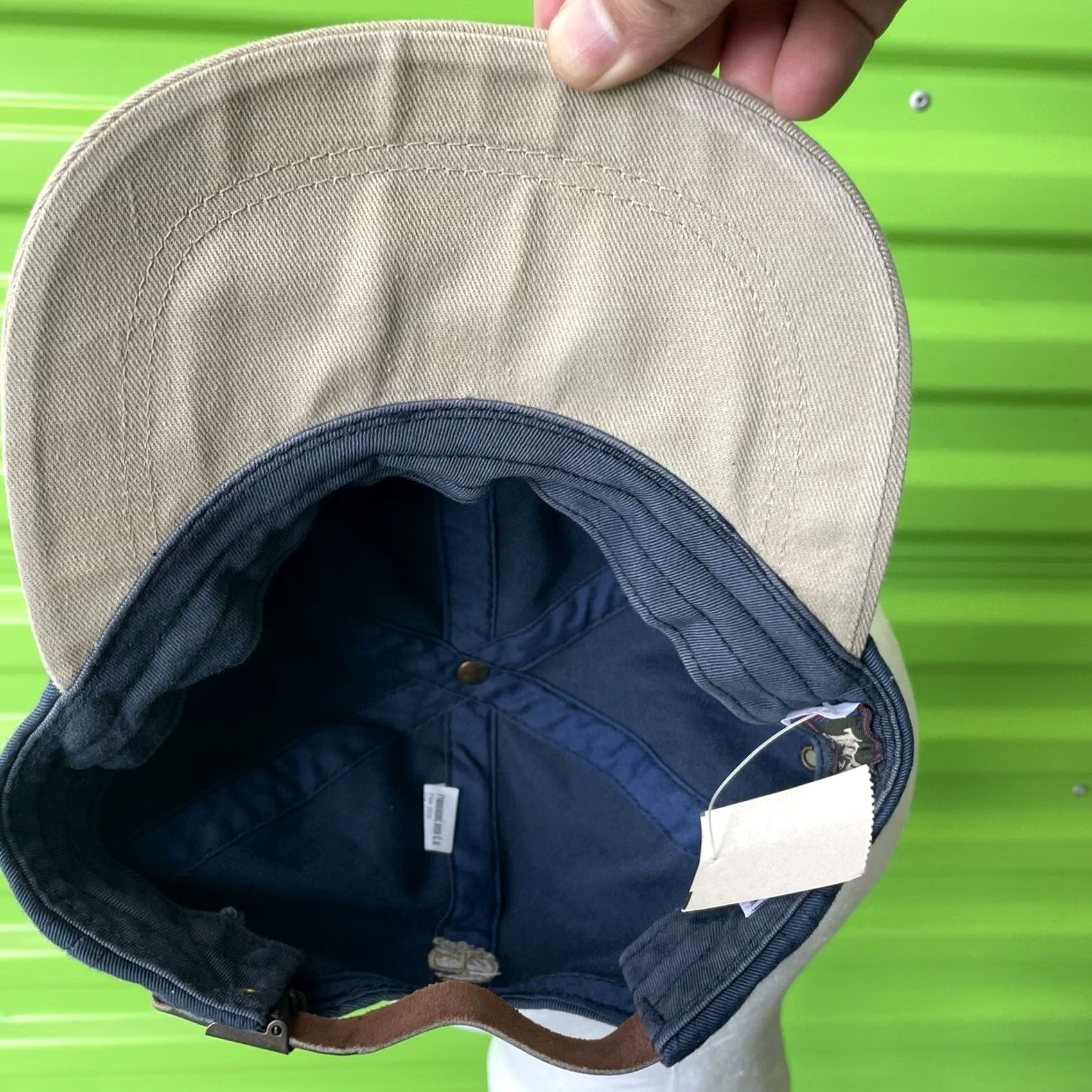 Timberland VINTAGE Timberland Hat Blue Beige Leather Strapback Weather Gear Twill Dad Cap Men's One Size Adjustable Cotton Canvas Baseball Cap 90s Theme Size ONE SIZE - 6 Thumbnail