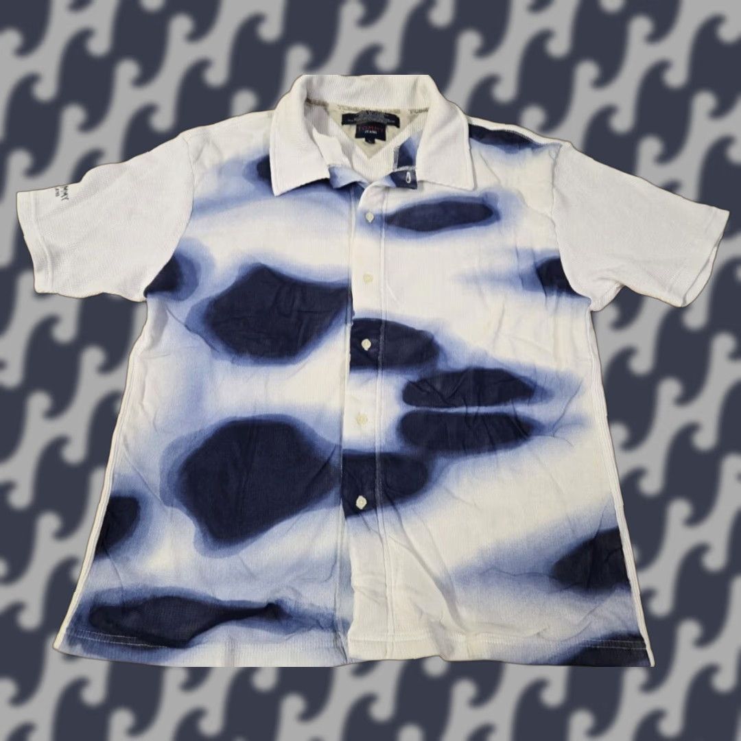 Tommy Hilfiger VINTAGE Tommy Hilfiger Blouse Shirt Womens Short Sleeve White Blue Large XL Button Accent Casual Sleeve Snap Closure Size L / US 10 / IT 46 - 1 Thumbnail