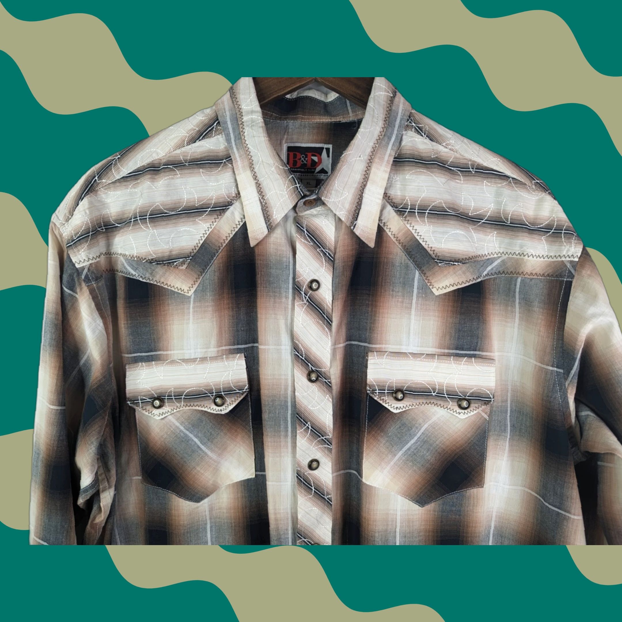 Vintage B&D by Panhandle Slim Brooks & Dunn Collection Western Long Sleeve Pearl snap XL Men Plaid Button-Up Shirt Size US XL / EU 56 / 4 - 1 Thumbnail