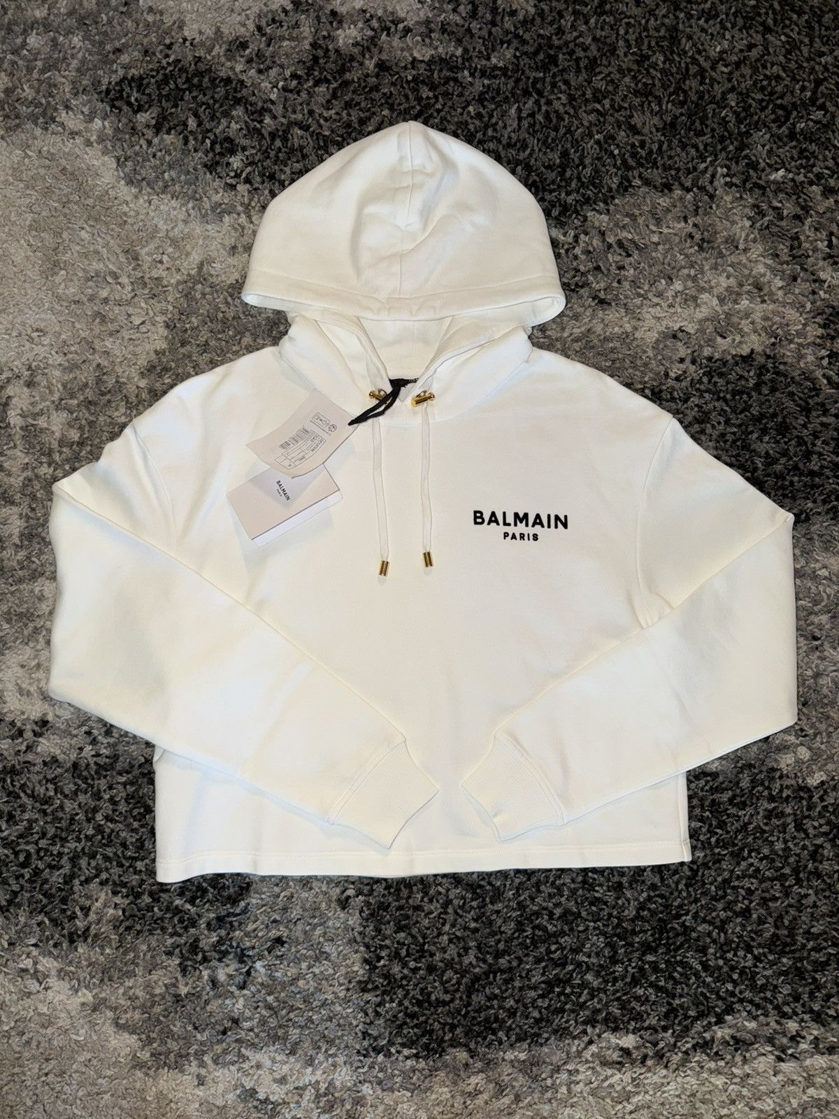 Balmain Balmain Flocked Cropped Hoodie Size M / US 6-8 / IT 42-44 - 1 Thumbnail