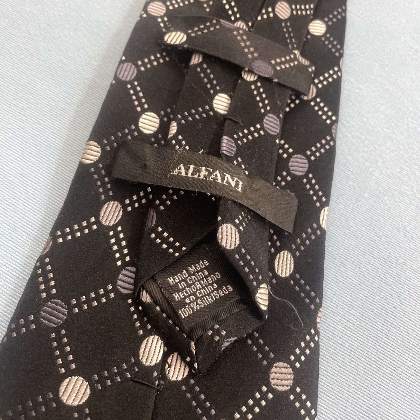 Alfani VINTAGE Alfani Tie Geometric Wide Silk Black White Monster 70s 1990s Mens Size ONE SIZE - 5 Thumbnail