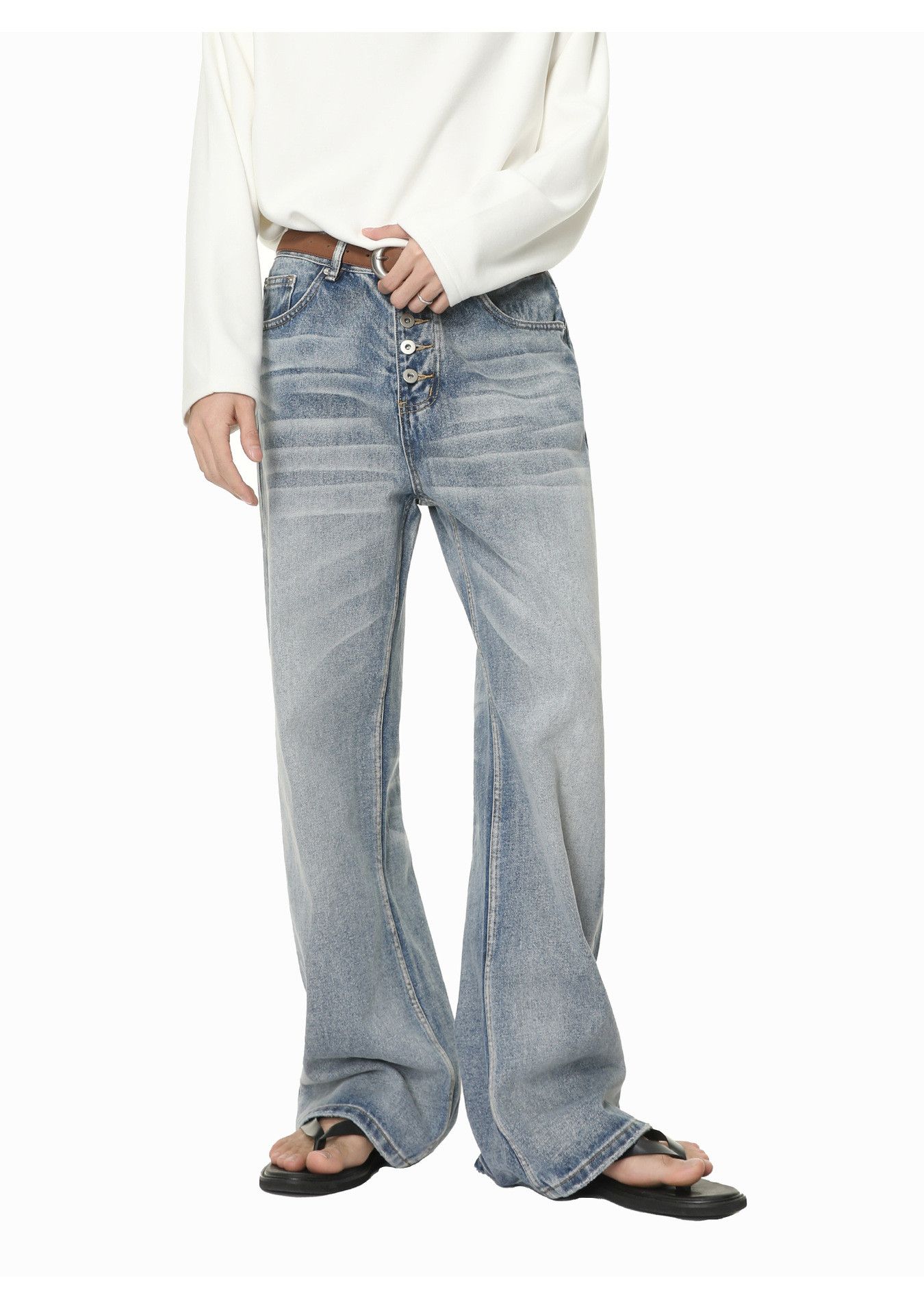 Japanese Brand Men's Japanese Retro Loose Button Washed Flare Jeans y2k Size US 32 / EU 48 - 2 Thumbnail