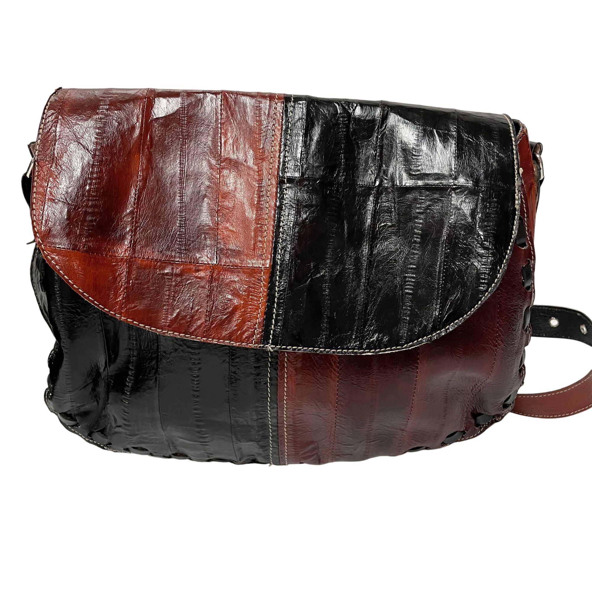 Other Vtg 2 Tone Black Mahogany EEL SKIN Handbag HIPPIE Purse Size ONE SIZE - 11 Thumbnail