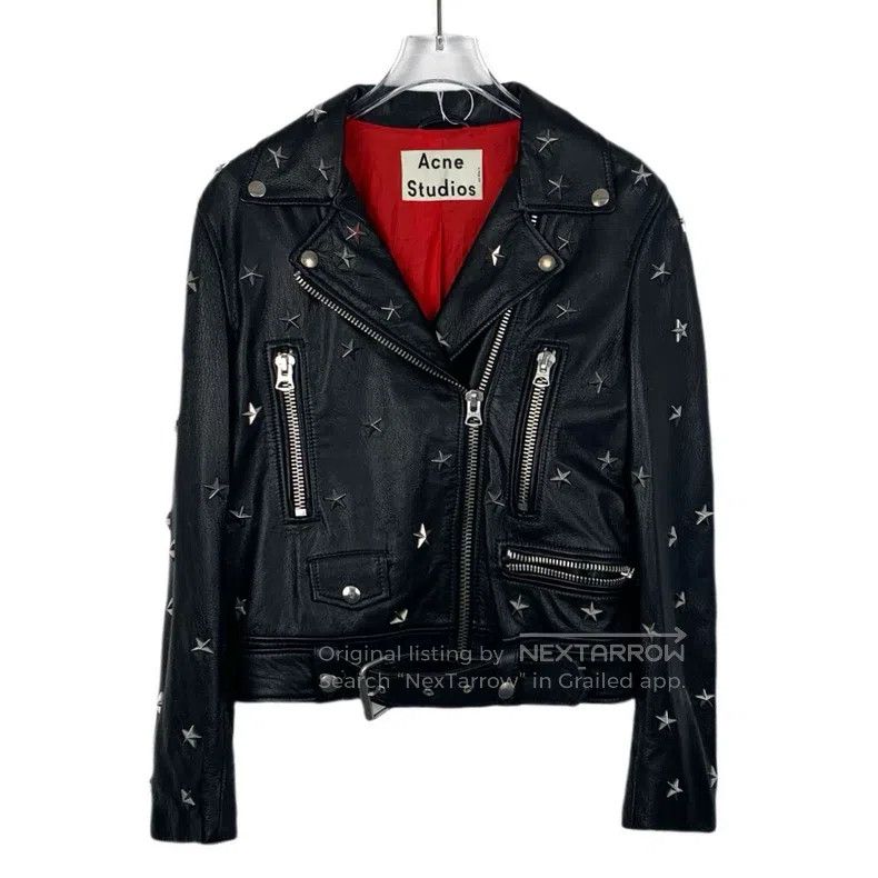 Acne Studios Acne Studios Black Star Studs Notched Collar Zip-Up Leathe Size XXS / US 00 / IT 34 - 1 Thumbnail