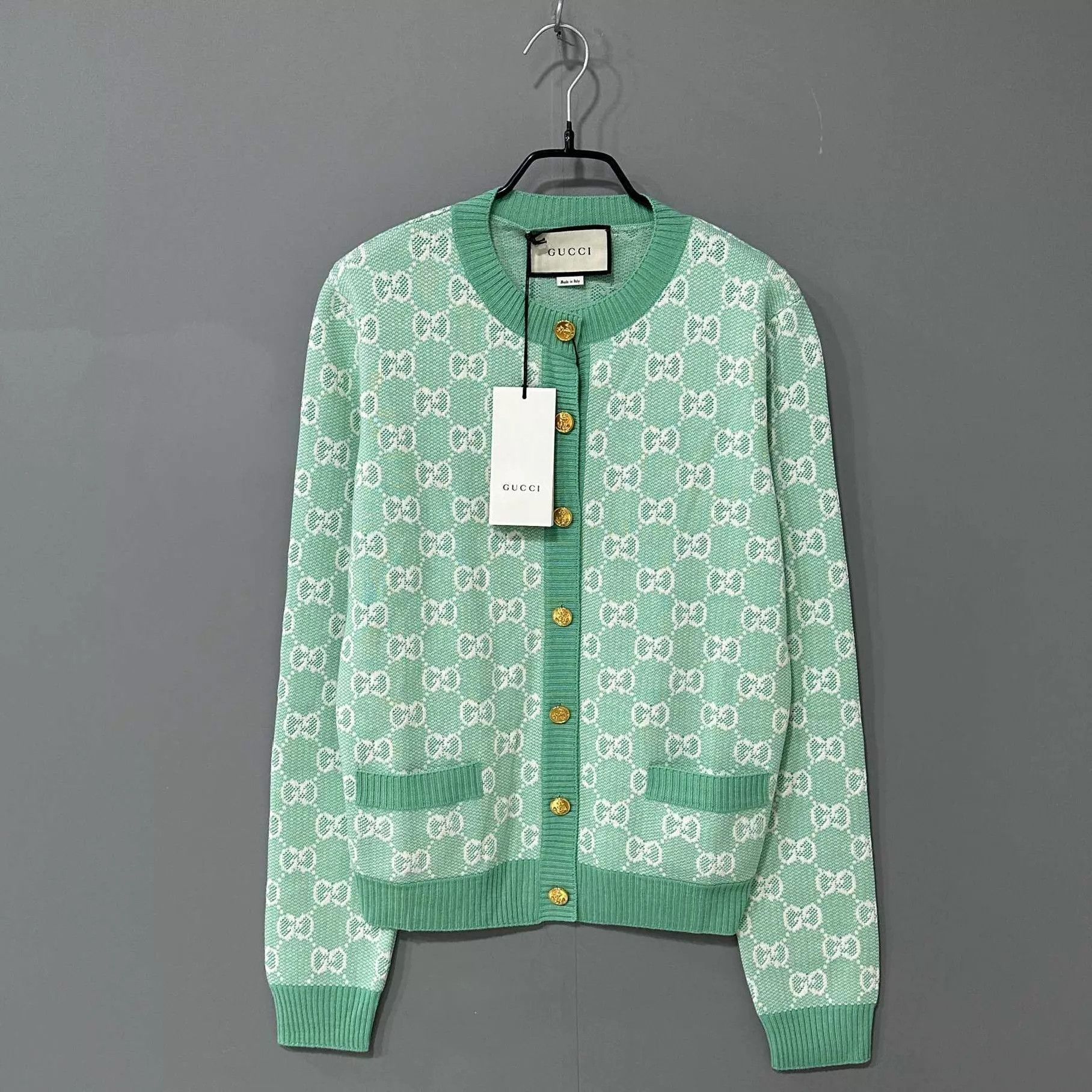 Gucci GUCCI light green allover print gold button cardigan M Size M / US 6-8 / IT 42-44 - 1 Thumbnail