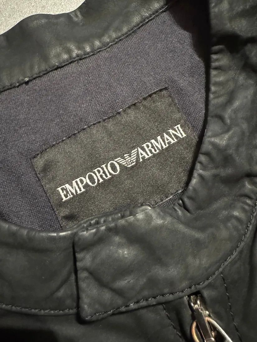 Emporio Armani × Vintage SS2014 Emprio Armani Elevated Black Leather Jacket Size US L / EU 52-54 / 3 - 4 Thumbnail