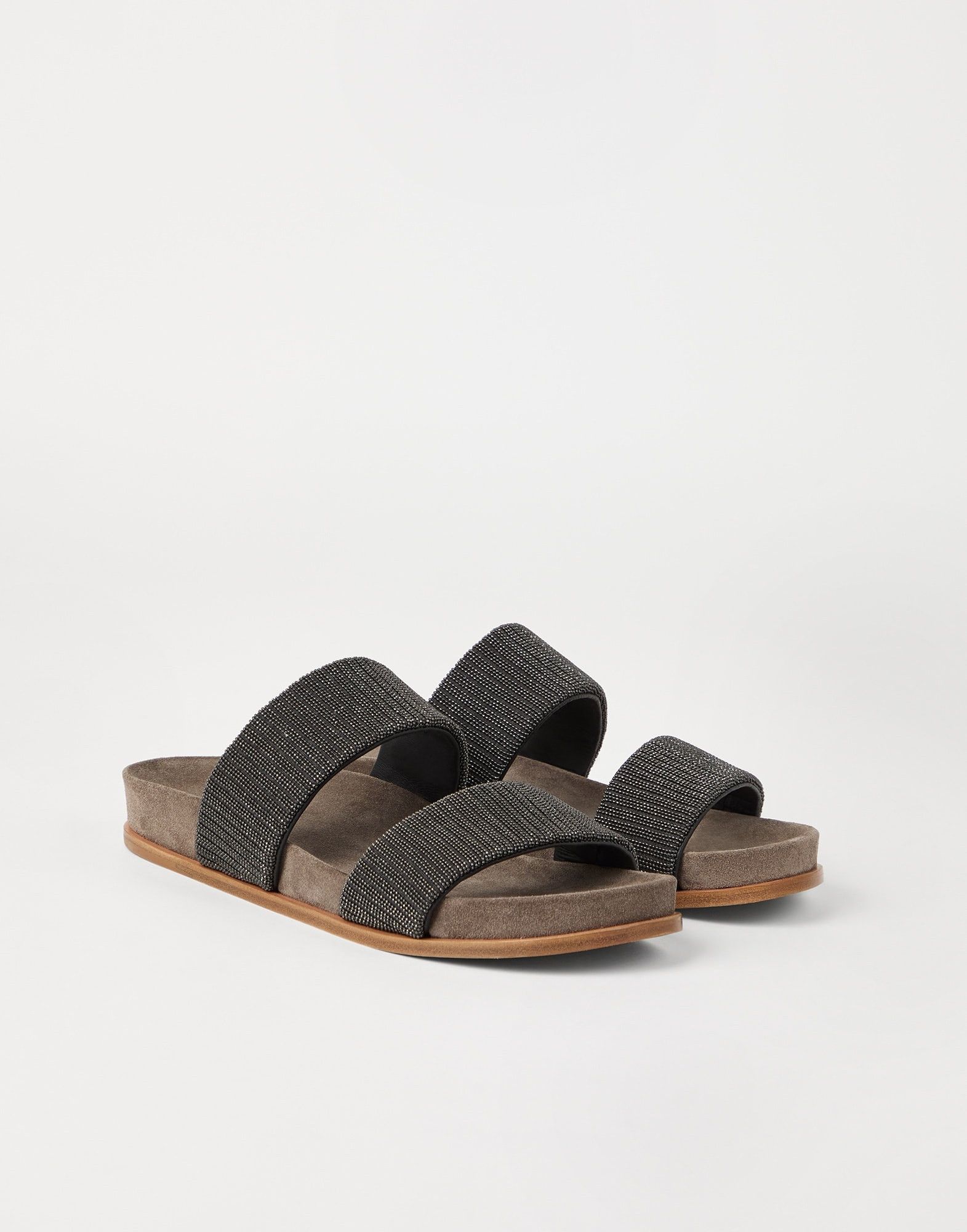 Brunello Cucinelli o1la1rc1a0326 Suede Slides Slippers in Anthracite Size US 11 / IT 41 - 2 Thumbnail
