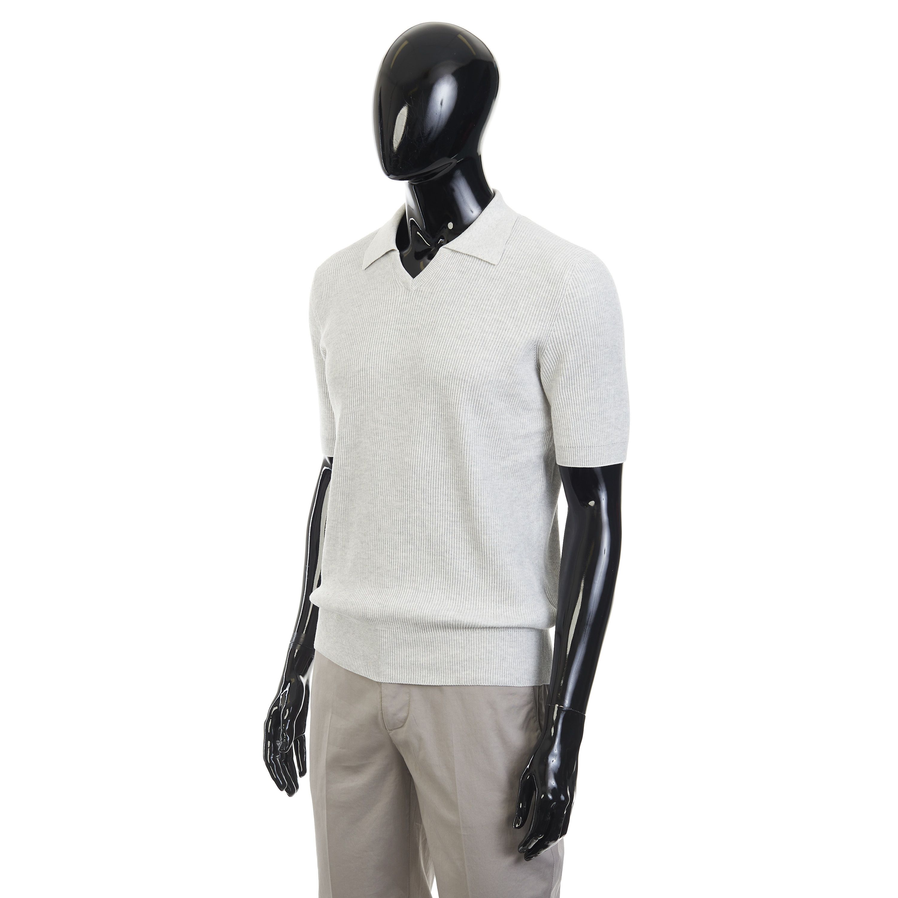 Brunello Cucinelli Gray Cotton English Rib Knit Polo Size US S / EU 44-46 / 1 - 2 Thumbnail