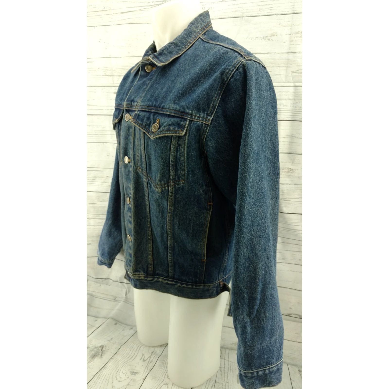 SMYTHE Smythe & Company Jean Jacket Trucker Blue Mens Size M Distressed Worn Stained Vintage? Size US 31 - 3 Thumbnail