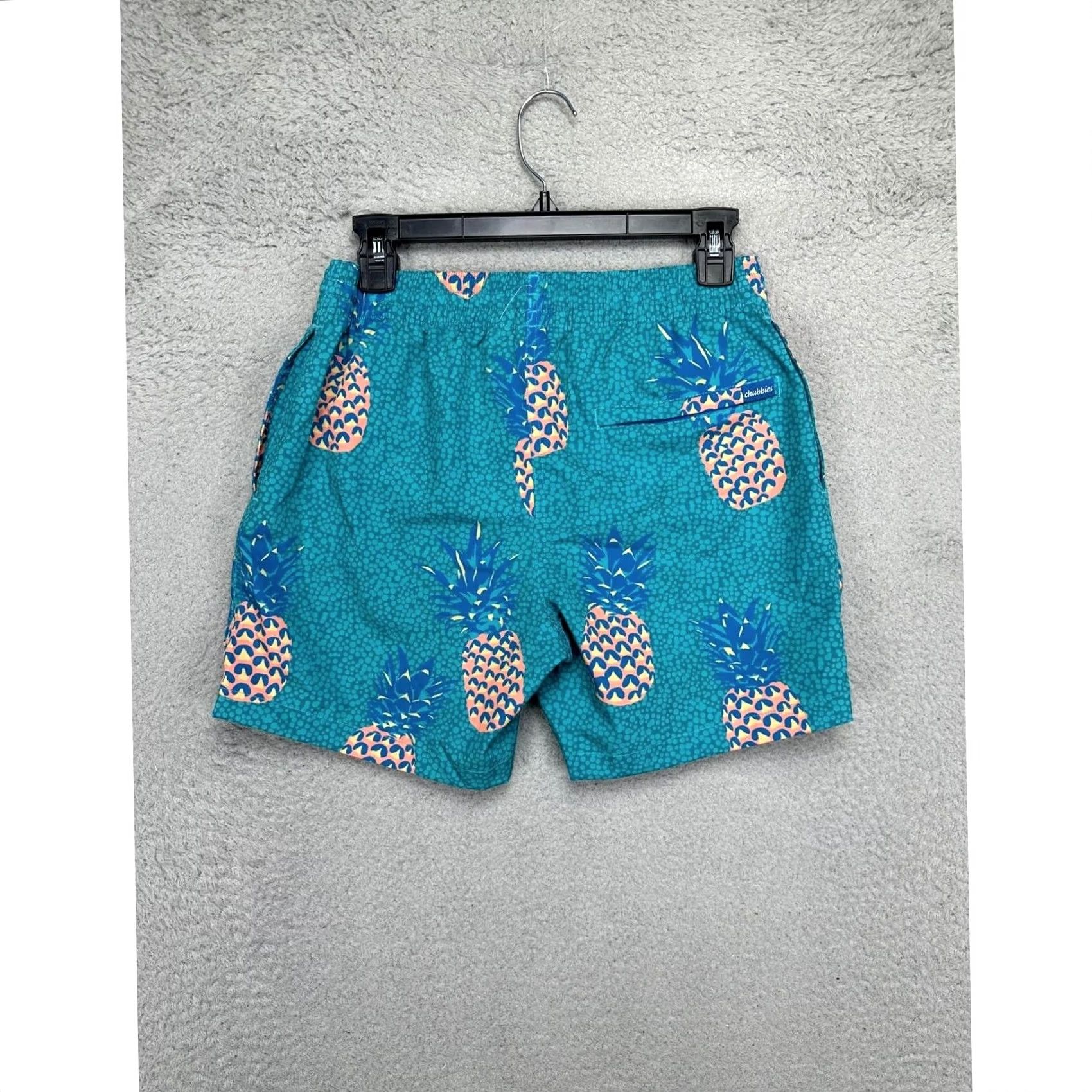Chubbies Chubbies Swim Trunks Mens Large Teal Green Pineapple Lined Drawstring NEW B42 Board Shorts Beach Pattern Geometric Elastic Waist Mens Size ONE SIZE - 3 Thumbnail