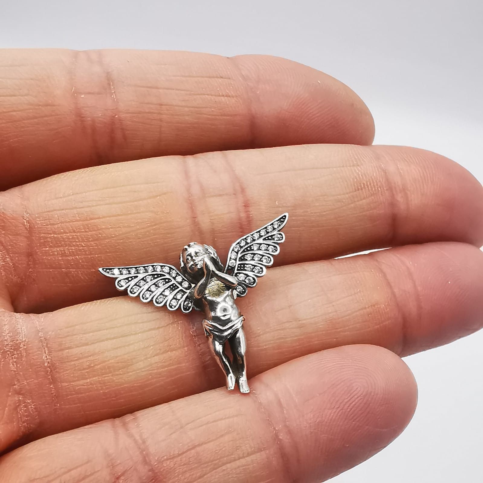 Sterling Silver Vintage Angel Pendant 925 Sterling Silver,Jewelry,Zirconium Size ONE SIZE - 3 Thumbnail