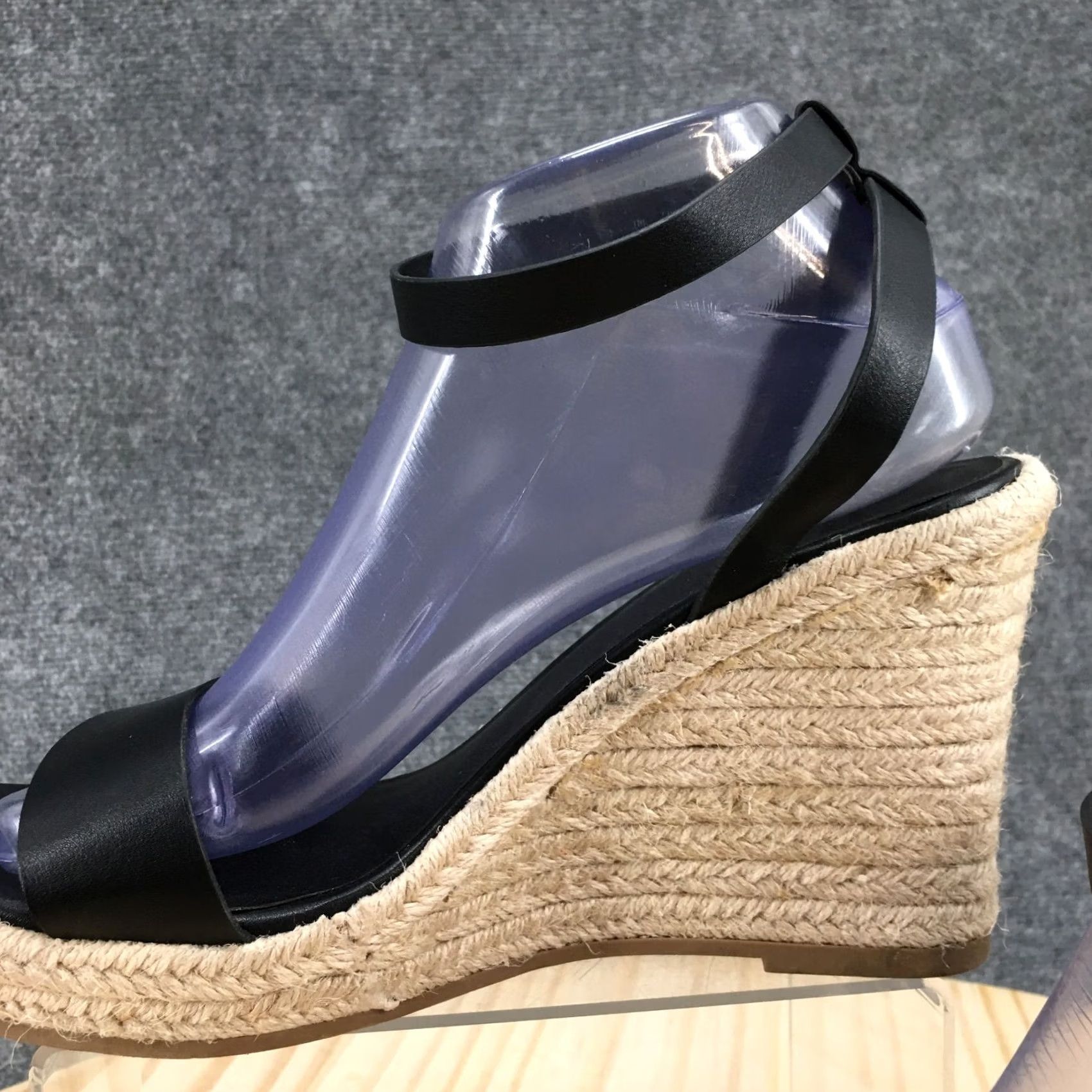 Vintage A New Day Sandals Espadrille Wedge Heels Ankle Strap Faux Leather Black 9 Womens Size US 9 / IT 39 - 3 Thumbnail