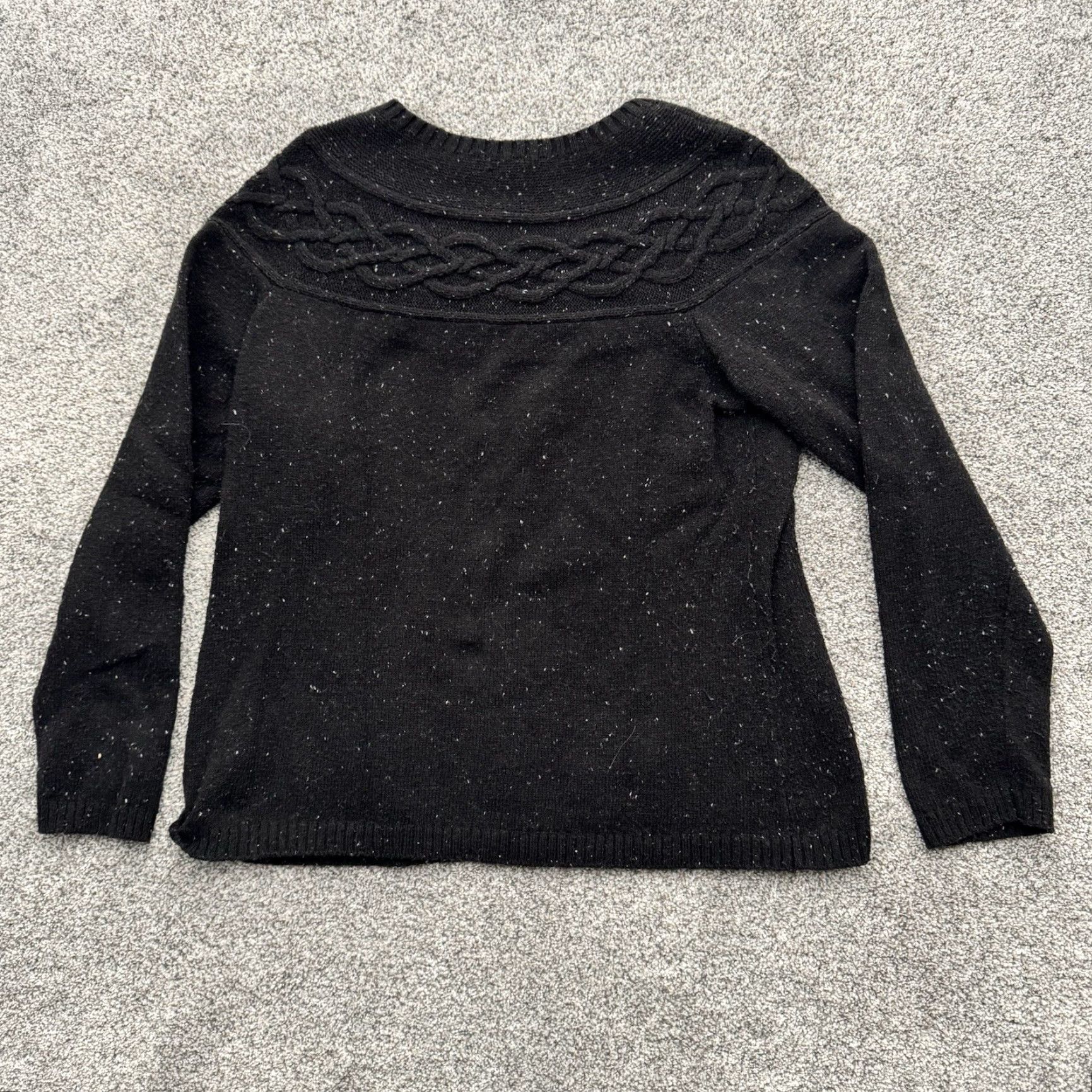 Talbots VINTAGE Talbots Sweater M Petite Black Cable-Knit Speckled Preppy Grandmacore Academia Womens Pullover Long Sleeve Size M / US 6-8 / IT 42-44 - 8 Thumbnail