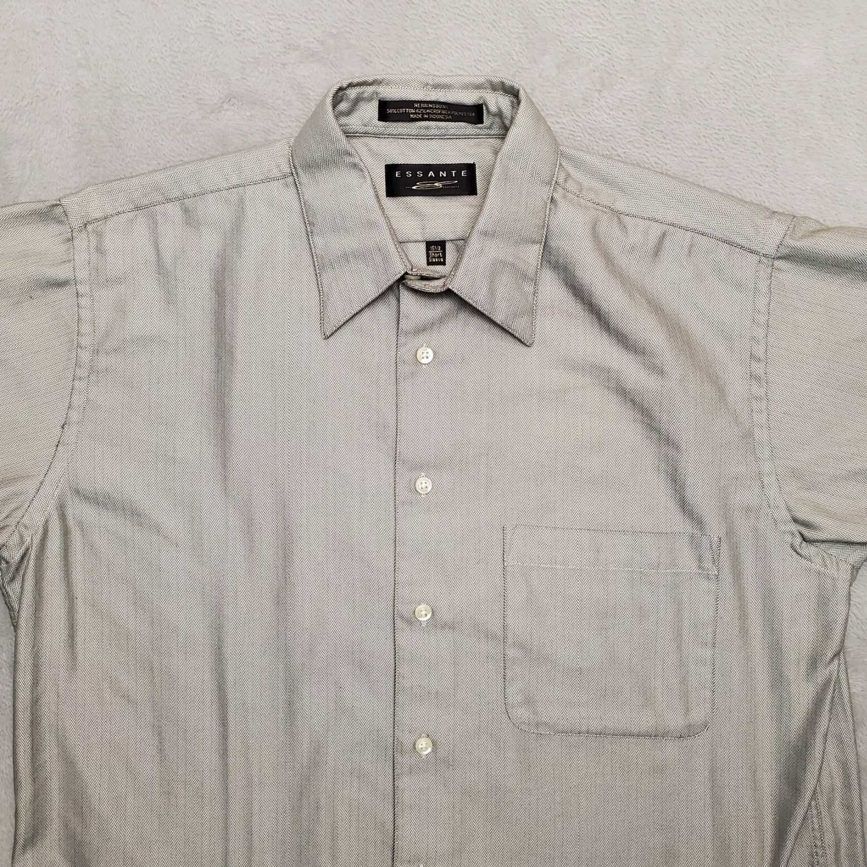 Vintage Essante Shirt Men Medium Beige 15.5 Herringbone Cotton Blend Casual Short Sleeve Button-Up Size US L / EU 52-54 / 3 - 2 Thumbnail