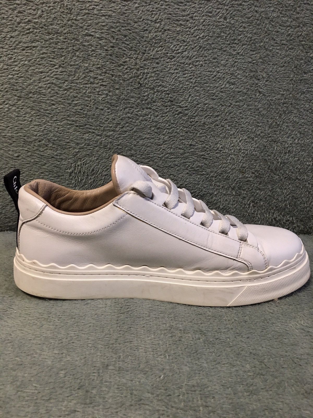 Chloé Lauren Scalloped Lace-up Sneakers White Leather EU 40
